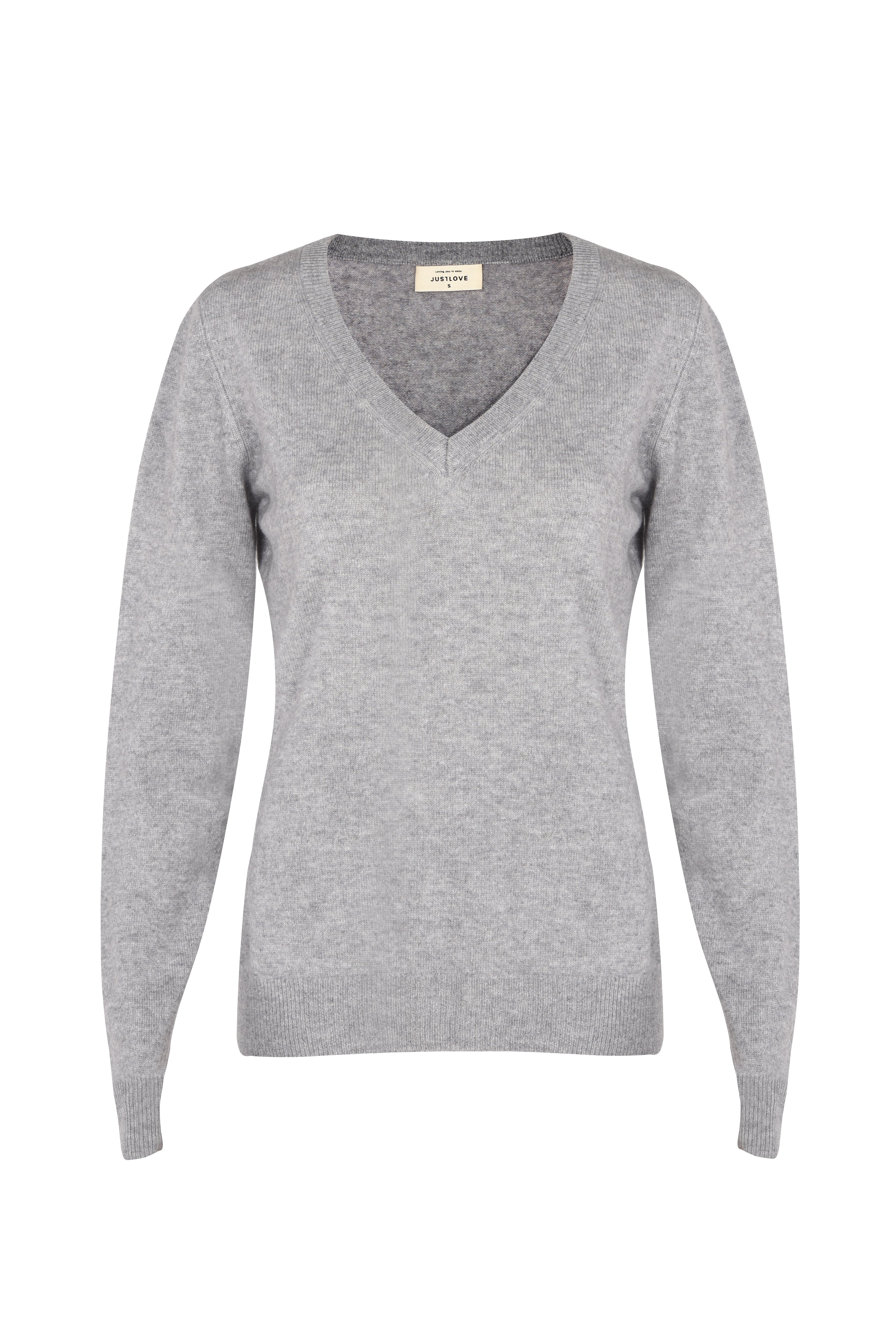 Justlove Women's Cashmere Sweater With V Neck Grey In Grey