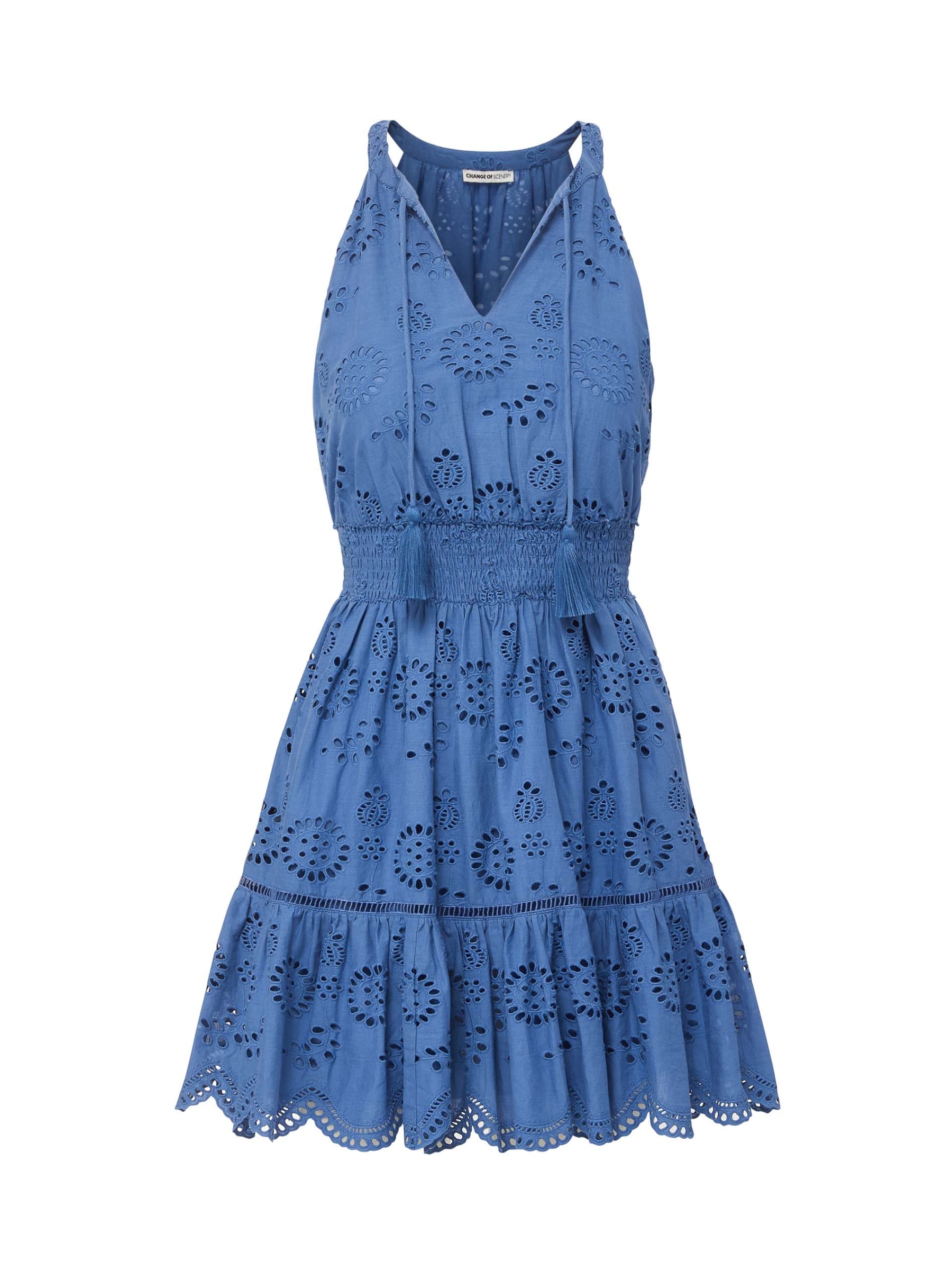 Change Of Scenery Women's Emma Dress In Steel Blue San Andrés Eyelet In Blue