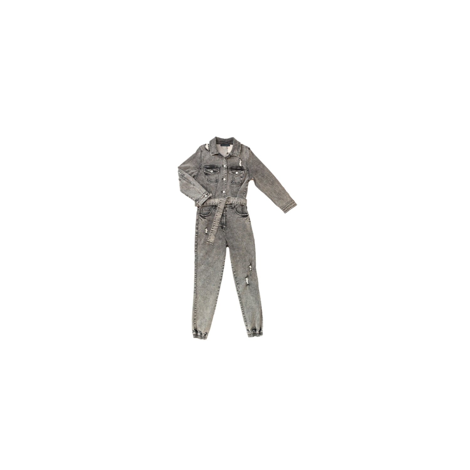 Circular Path Women's Grey Jean Jacket Jumpsuit - Gray In Gray