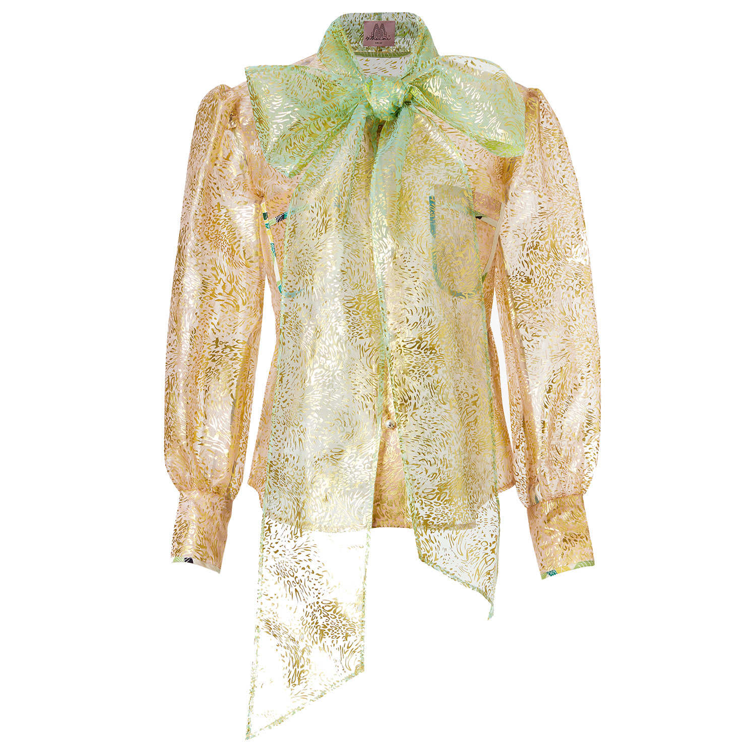 By Moumi Women's Gold / Green / Neutrals Bow Shirt Gold Jade In Gold/green