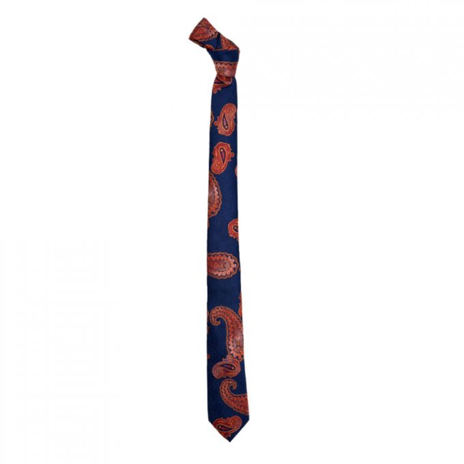 Men’s Textured Paisley Tie - Navy Orange David Wej