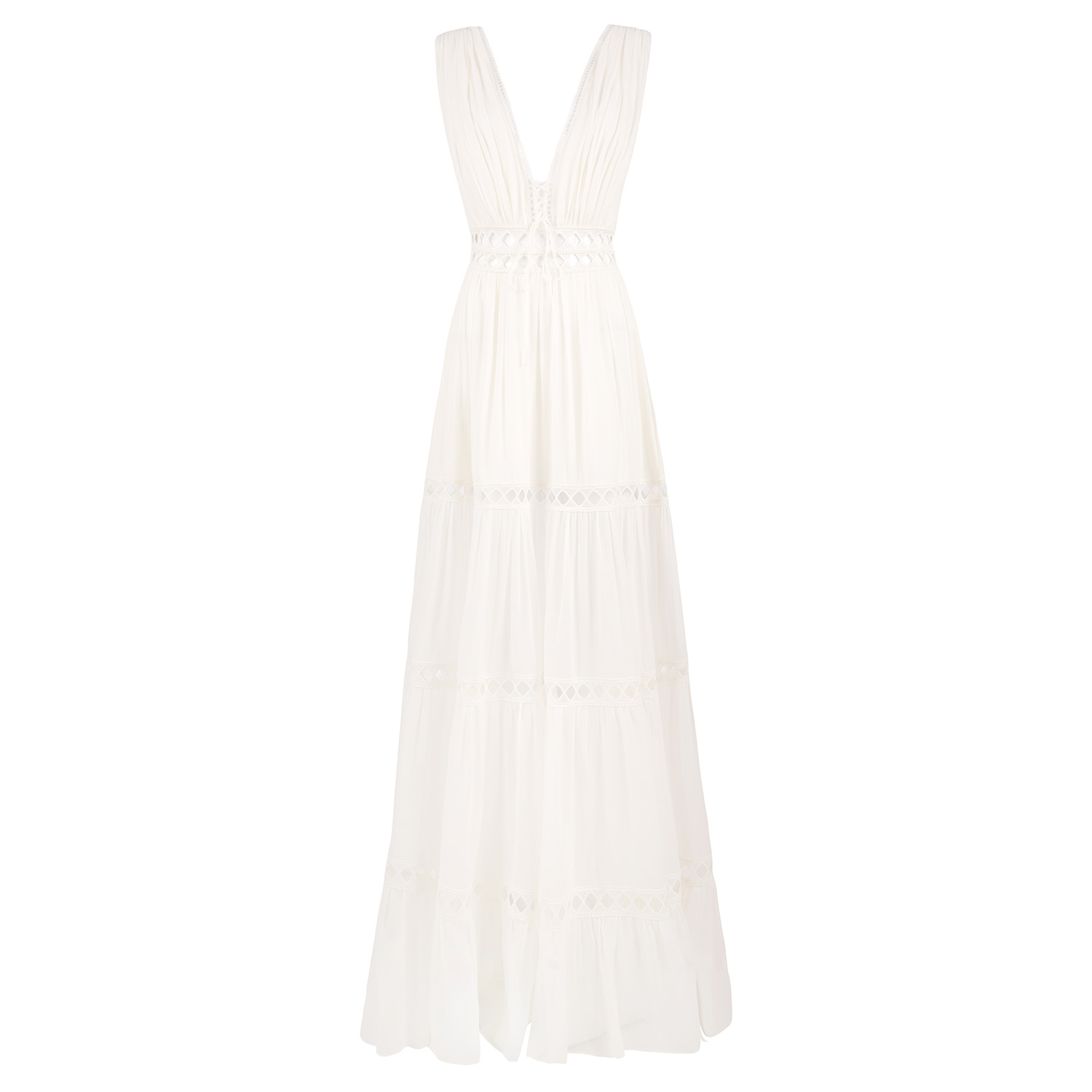 Alina Cernatescu Women's Boema Maxi White Cotton Veil With V Neckline And Lacing Details Cocktail Dress In White