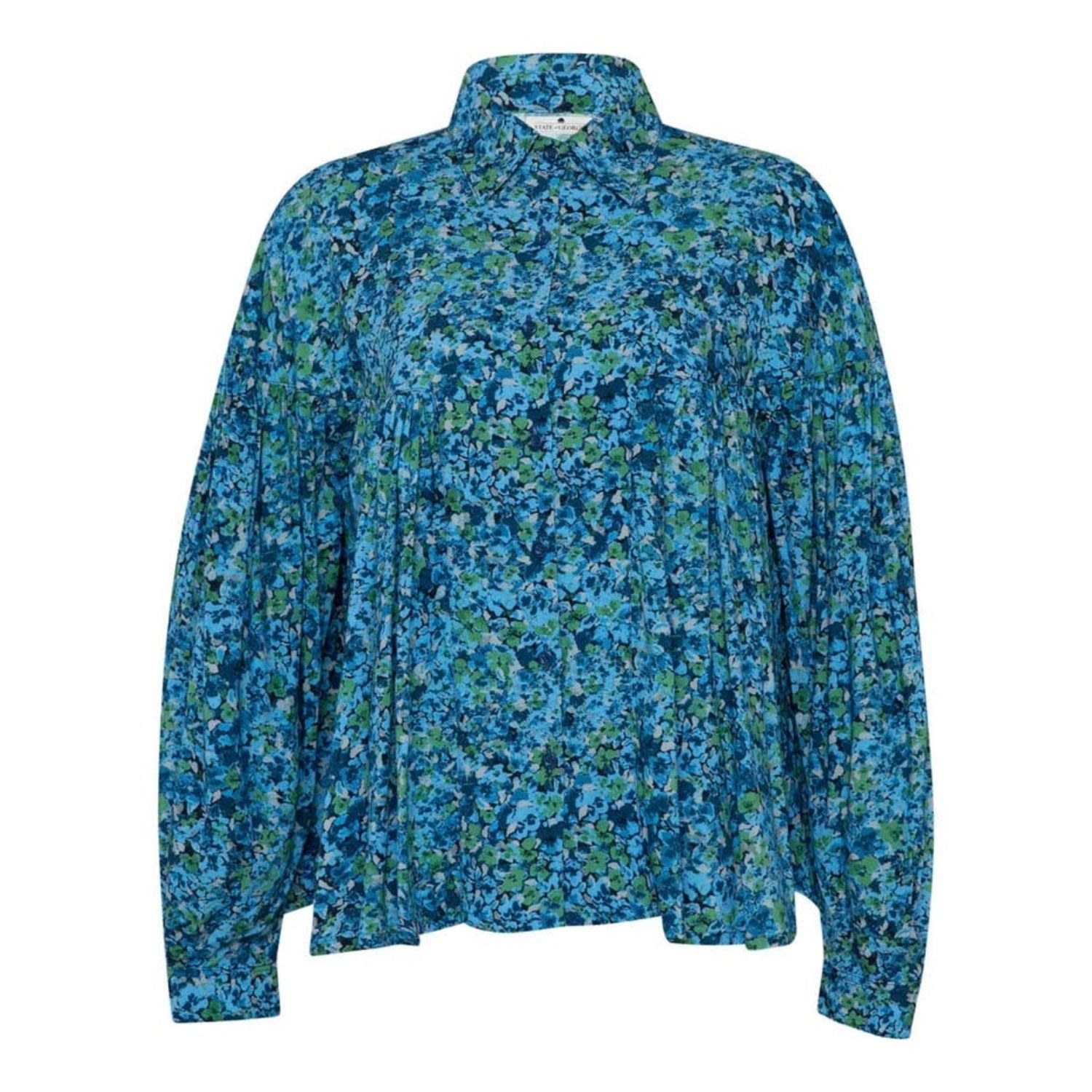 State Of Georgia Women's The Pirate Button Up Shirt Floral Explosion Blue In Blue