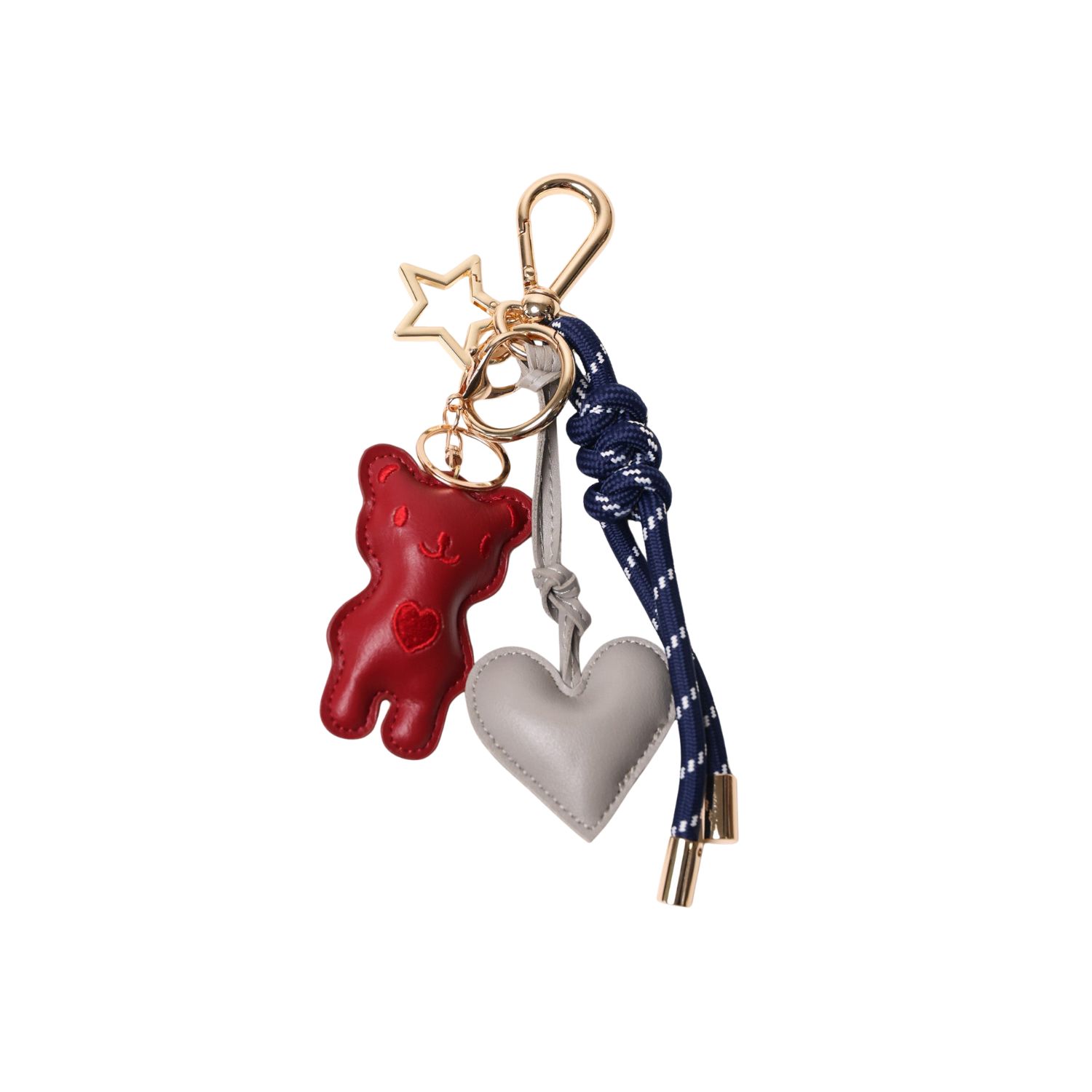 Pop Ups Brand Women's Key Chain Deep Blue With Charms - Grey Heart And Red Teddy