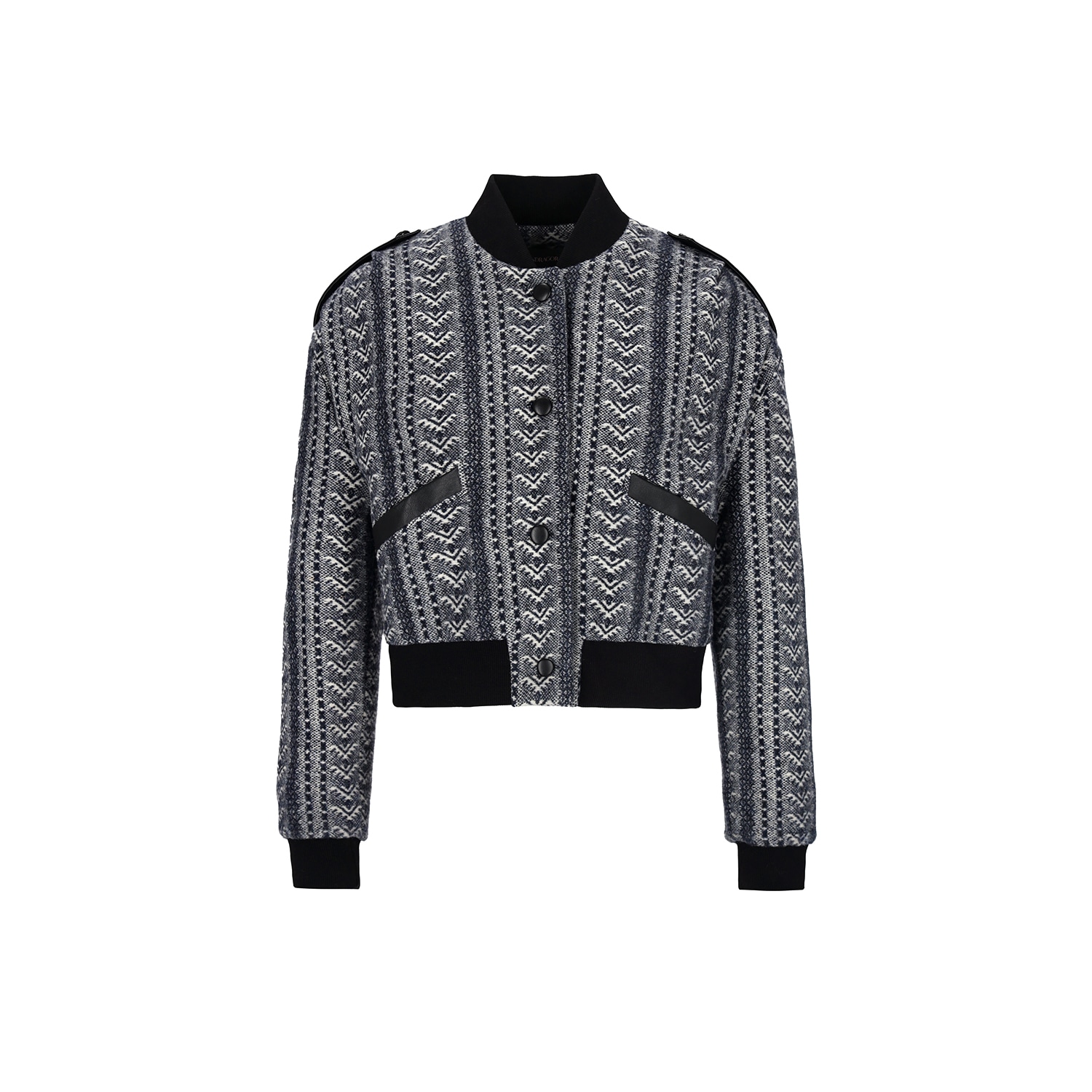 Women's Blue / Black Ira Wool Bomber Jacket In Navy Patterns | One Size | Mandragora