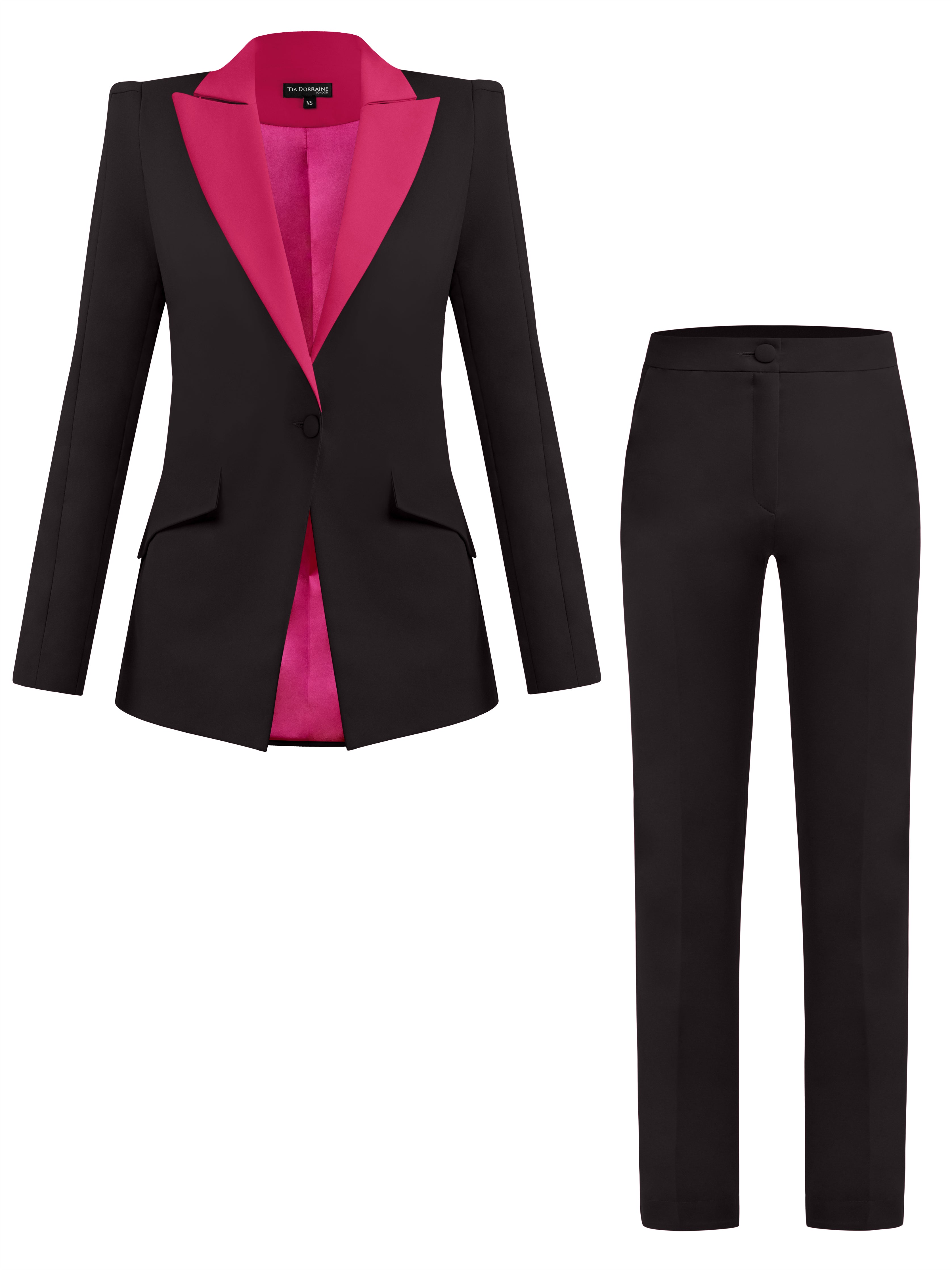 Tia Dorraine Black / Pink / Purple Illusion Classic Tailored Suit - Black & Pink