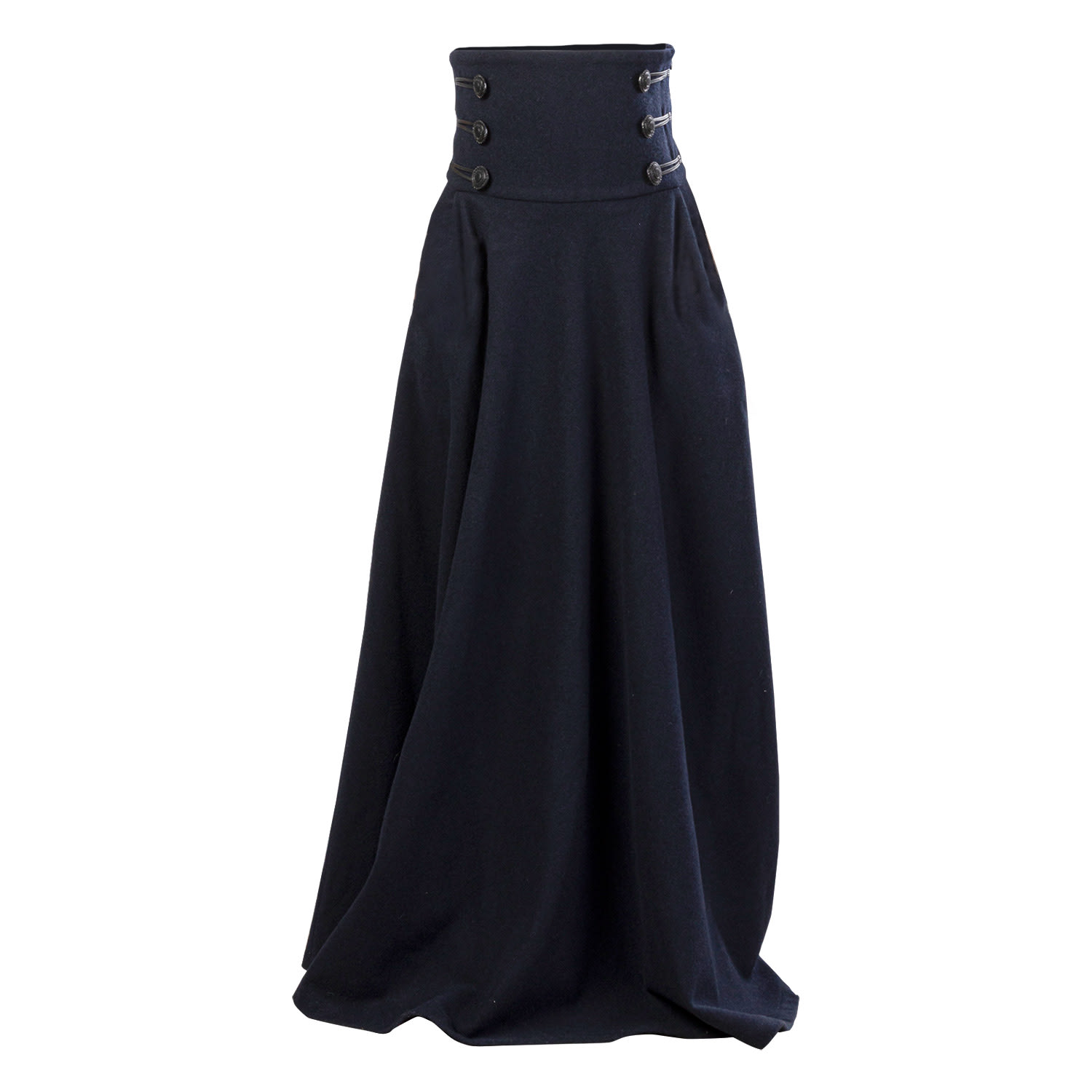 Women's Empire Waist Maxi Wool Skirt With Double Row Buttons In Dark Blue Colour | Extra Large | Nikka Place