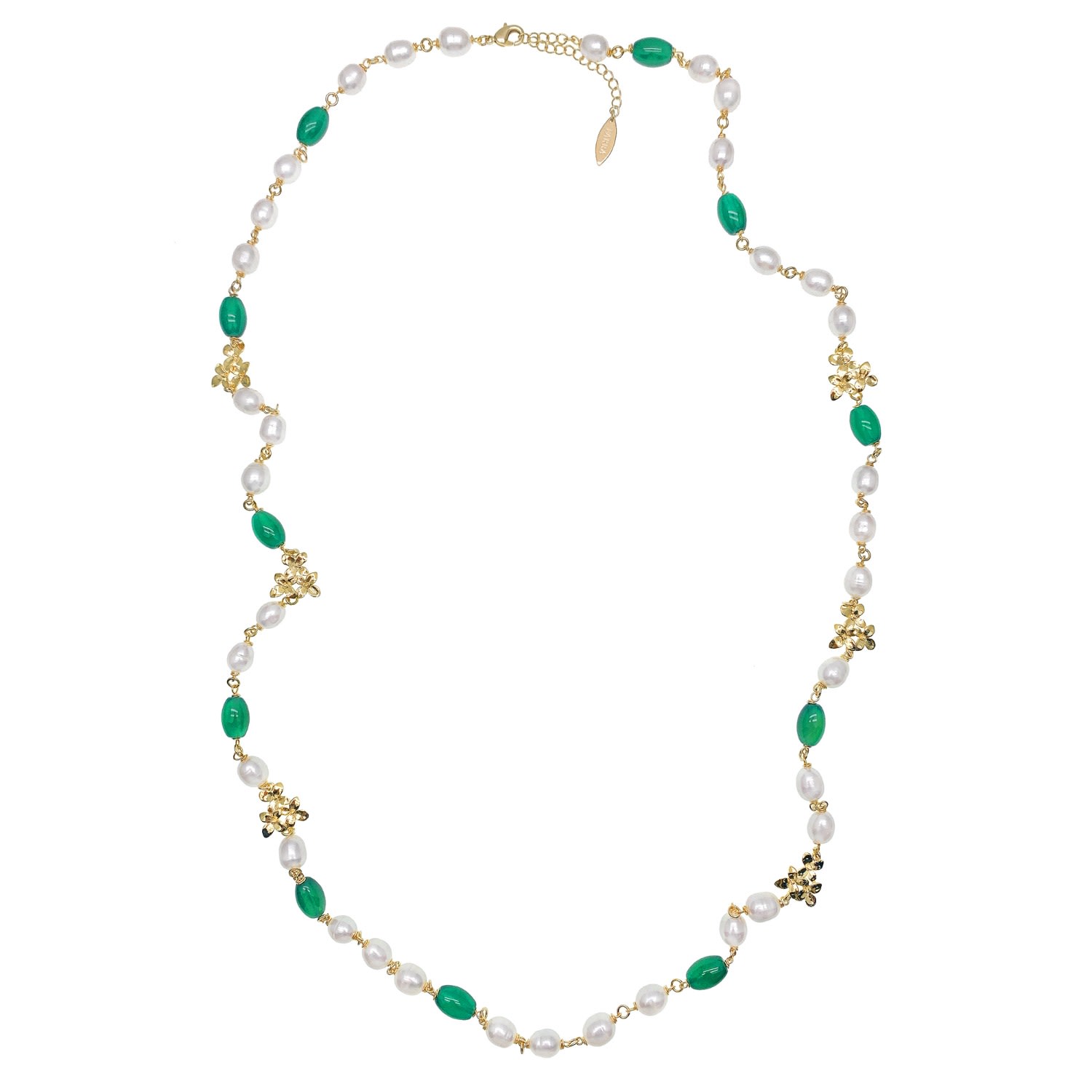 Women’s Green / White Freshwater Pearls With Green Agate Long Necklace Farra