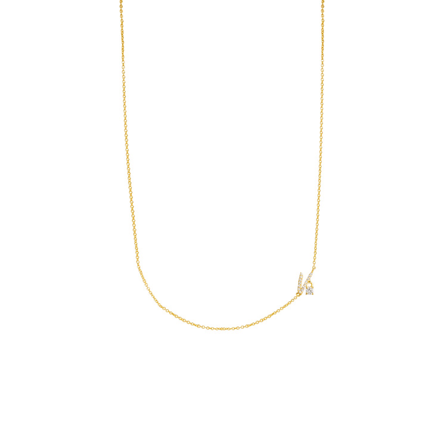 Lavani Jewels Women's Gold / White Zircon "v" Initial Necklace In Gold