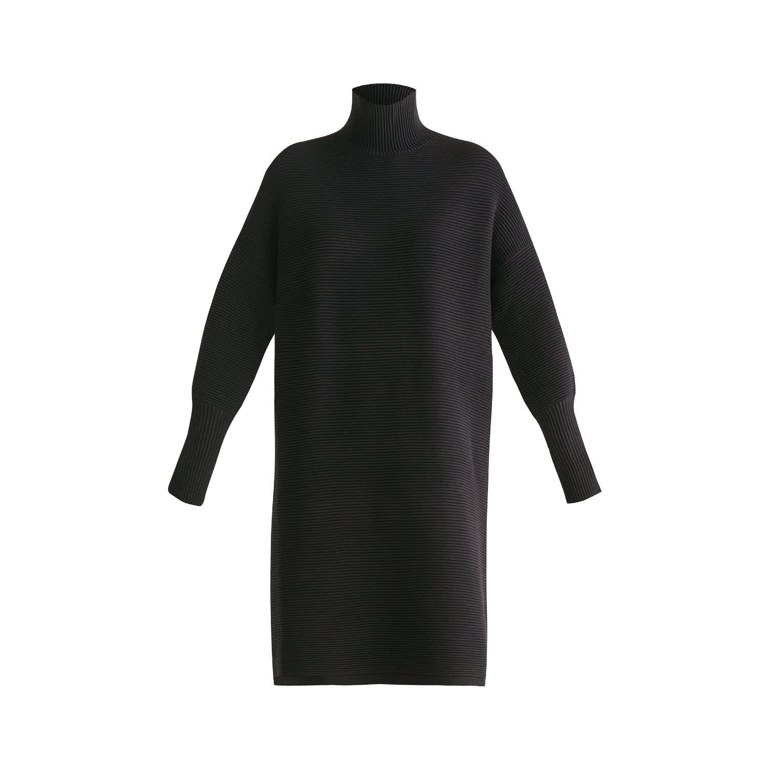 Ribbed Polo Neck Jumper Dress In Black 