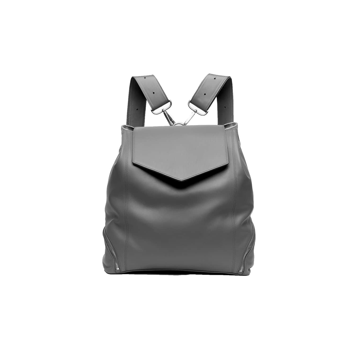 grey leather rucksack