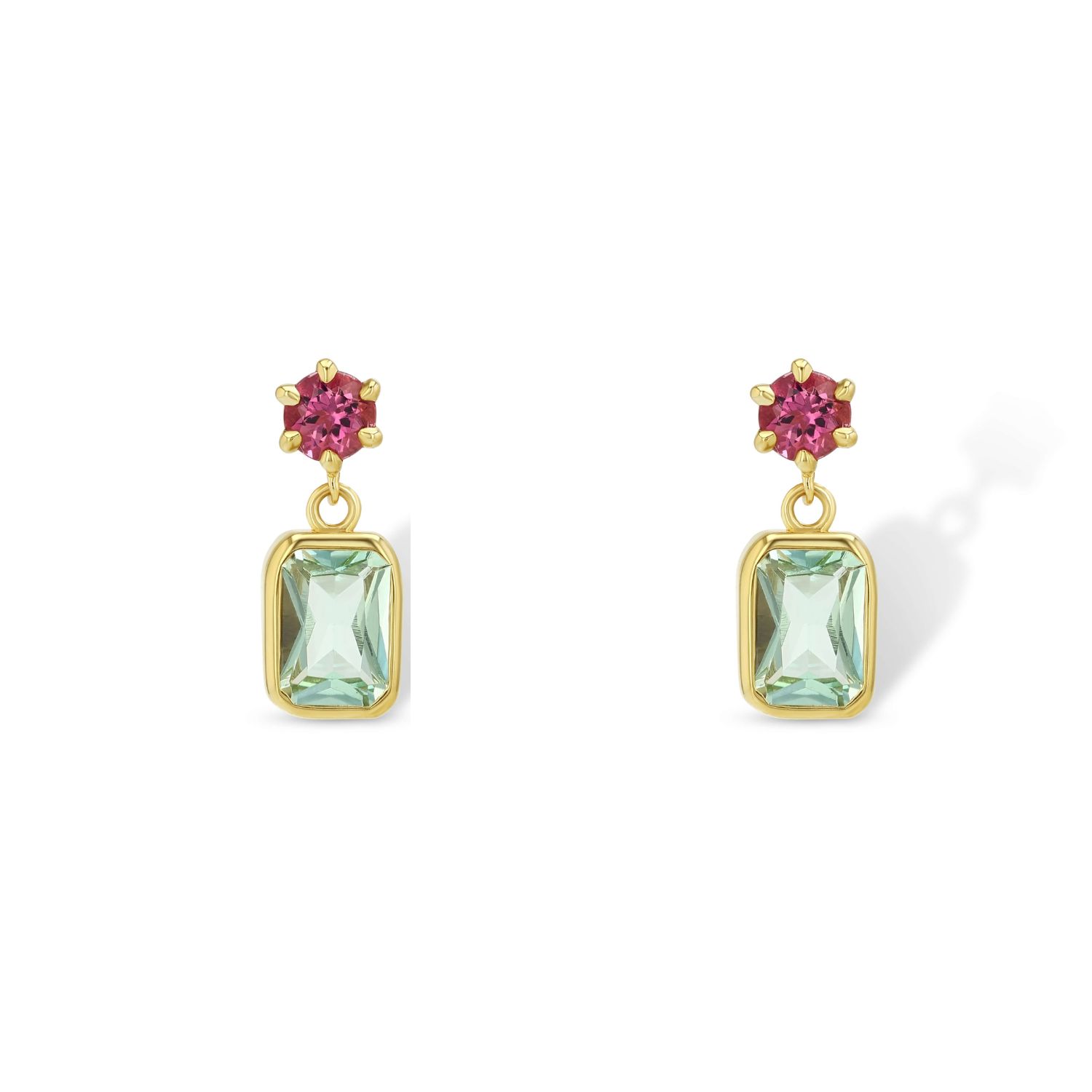 Jewelbird Women's Gold / Green / Pink Pink And Mint Tourmaline Earrings In Multi
