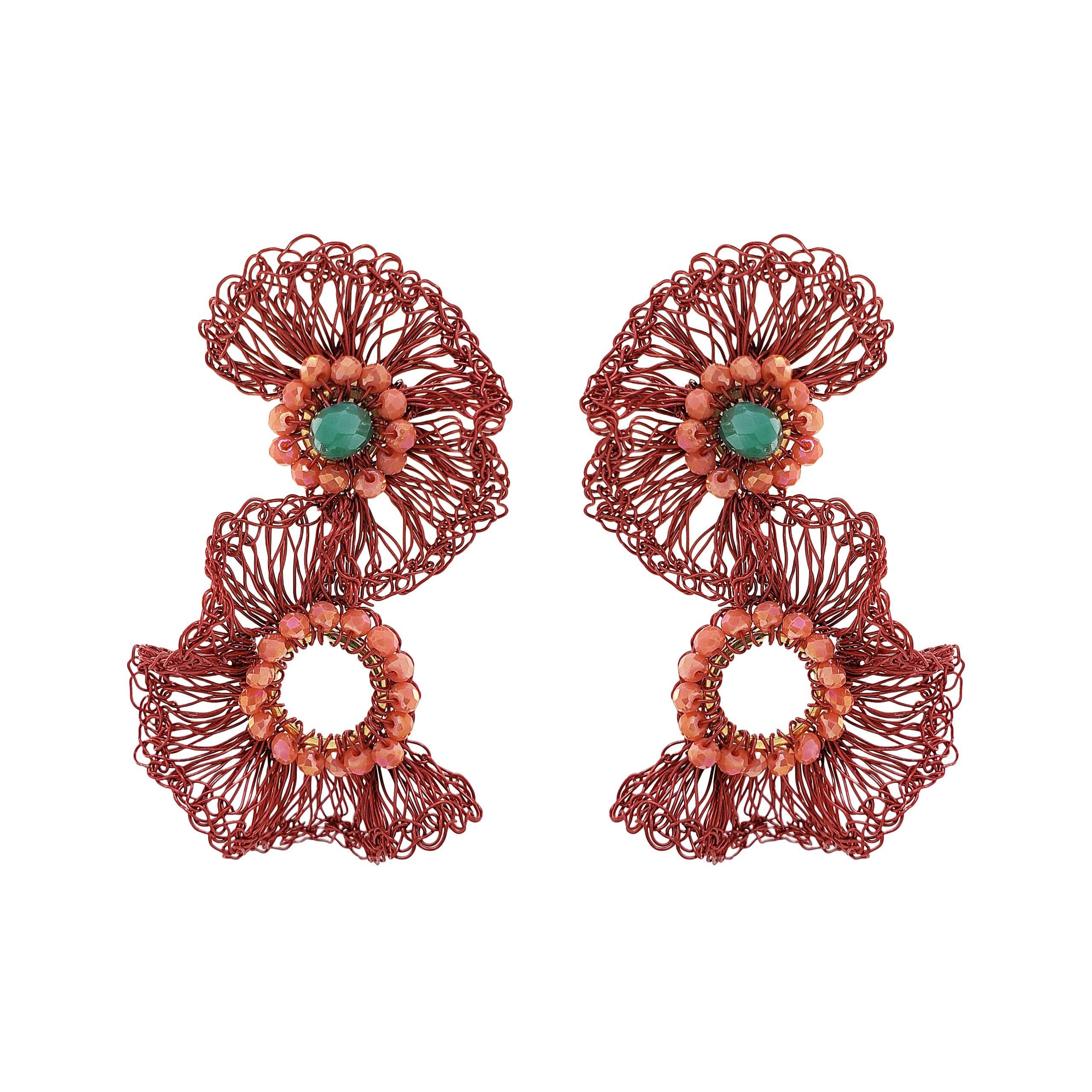 Lavish By Tricia Milaneze Women's Green / Yellow / Orange Sunset Coral Mix Gaia Duo Handmade Crochet Earrings