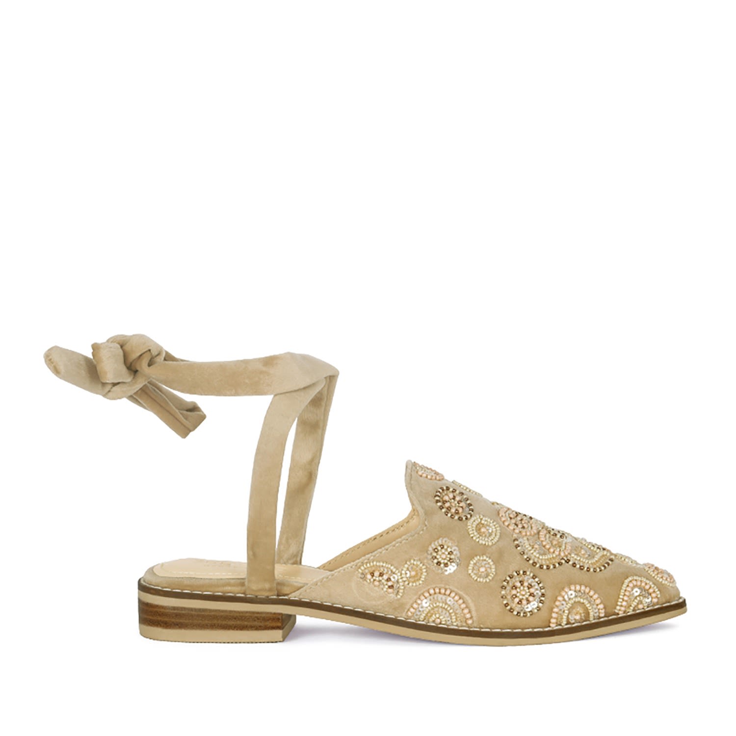 Rag & Co Mande Embroidered Velvet Mules In Beige