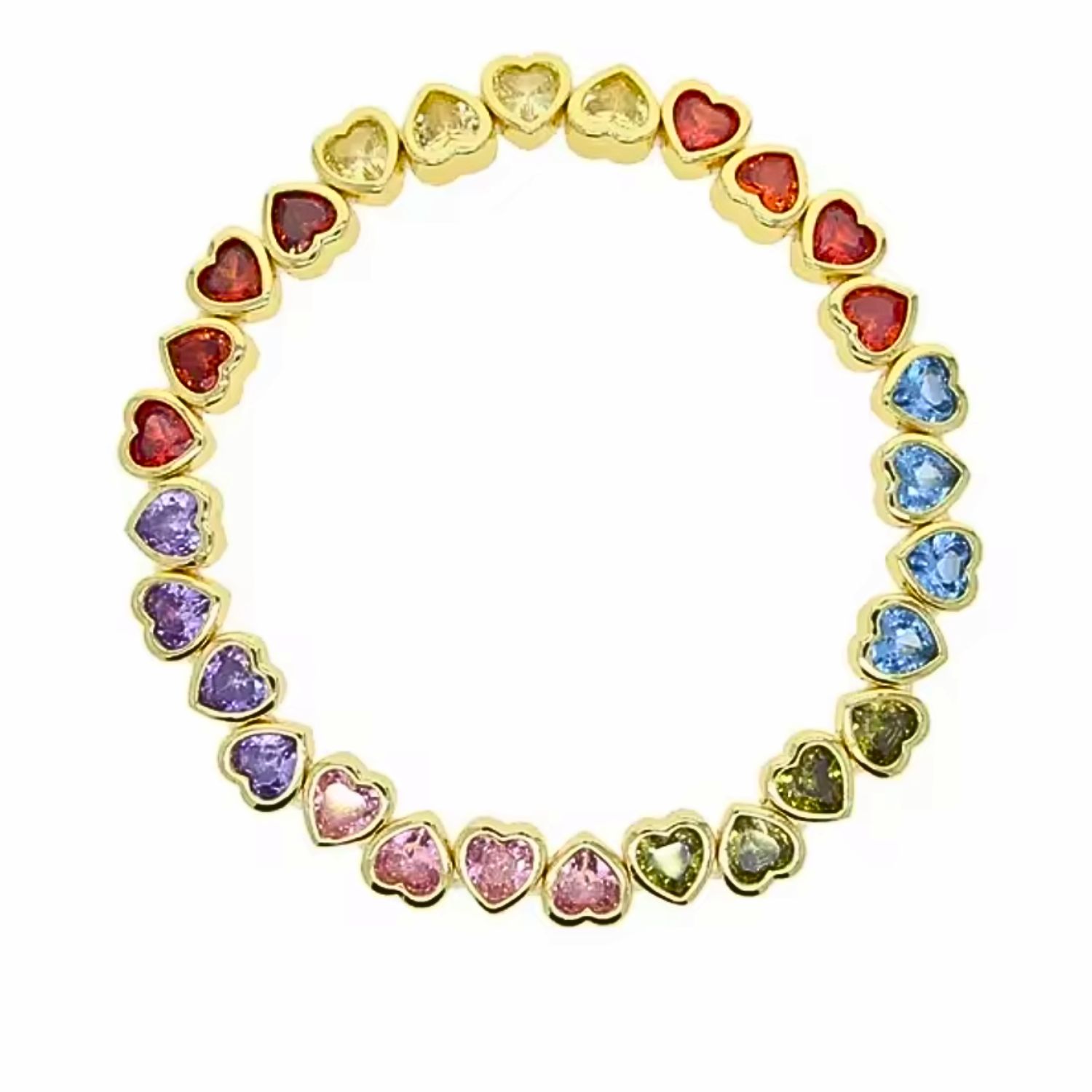 Olivia Le Women's Rainbow Hearts Cubic Zirconia Stretch Tennis Bracelet