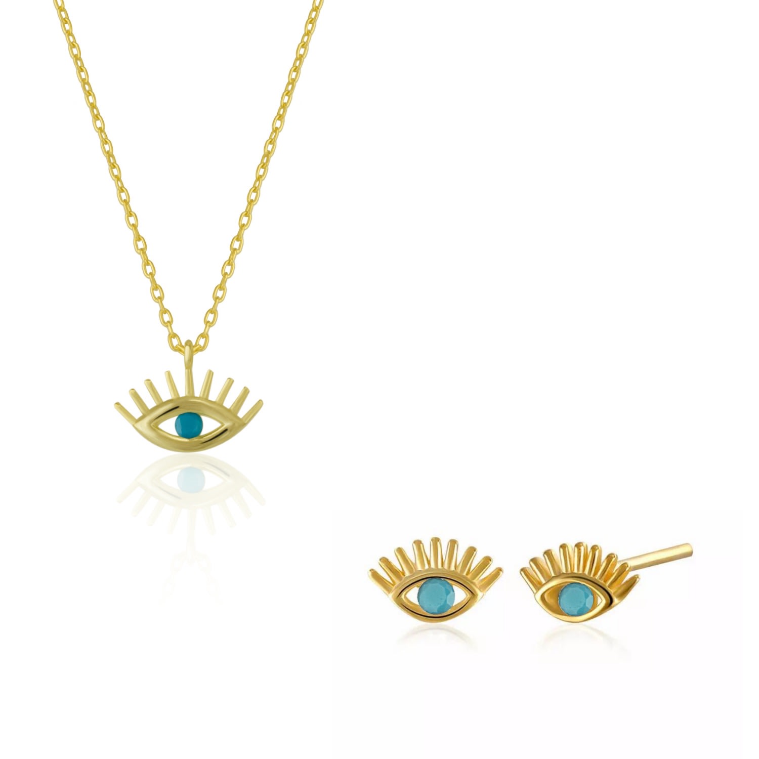 Spero London Women's Turquoise Blue Eye Evil Eye Sterling Silver Necklace & Earring Set - Gold In Gold