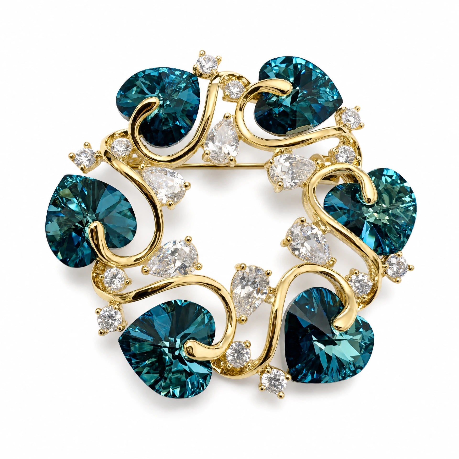 Angel Barocco Women's Blue Teal Heart Crystal Vine Brooch