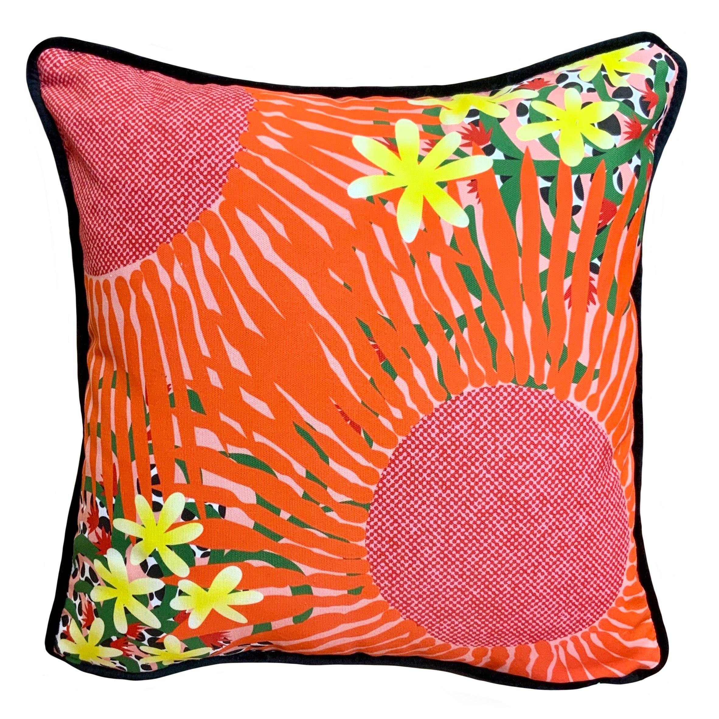 Yellow / Orange Sunset Flowers Cushion The Neighbourhood Threat