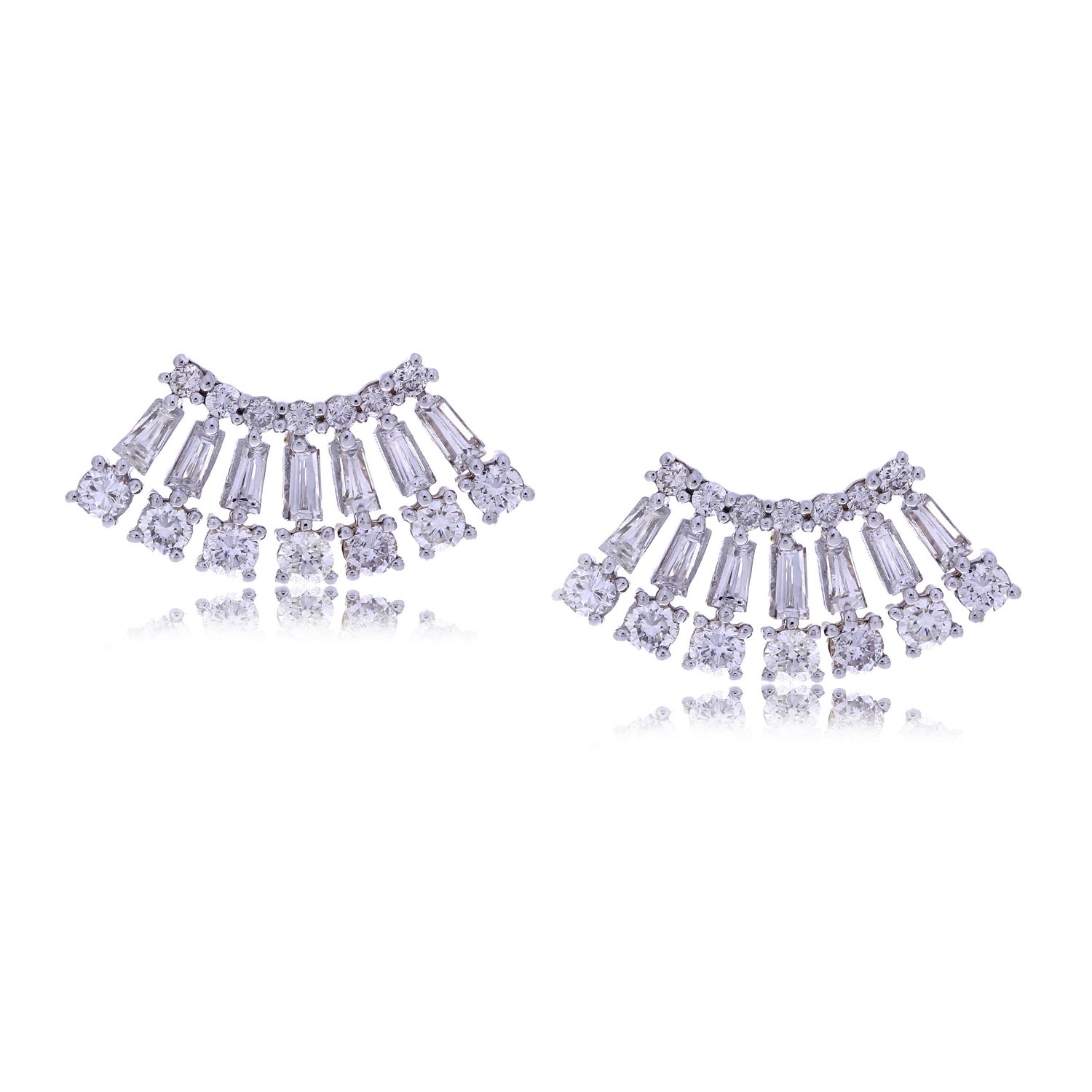 Artisan Women's Tapered Baguette Cut Diamond Stud Earrings In White Gold