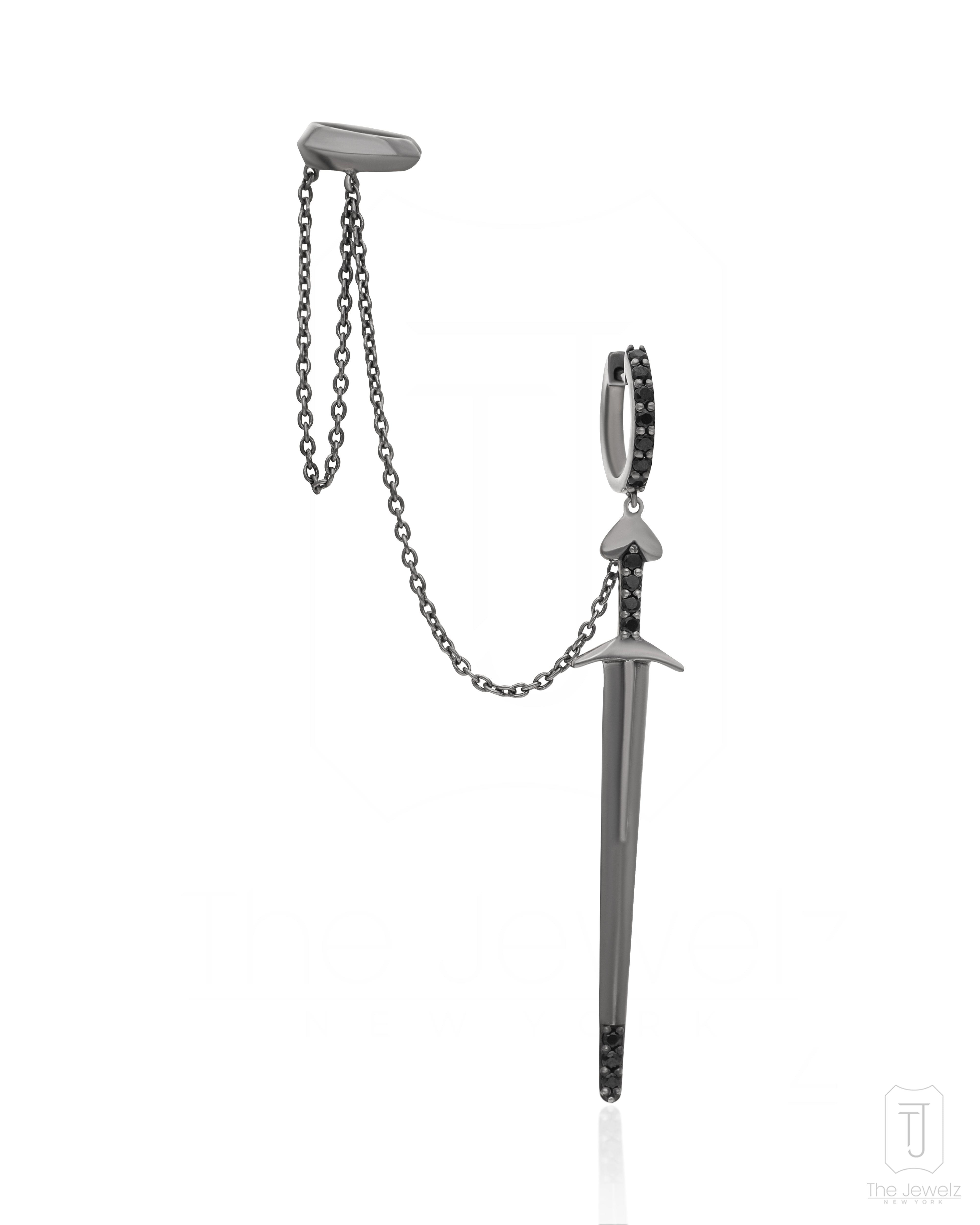 The Jewelz Women's Black / Silver Shadowpierce Cuff Danglers Earring In Silver