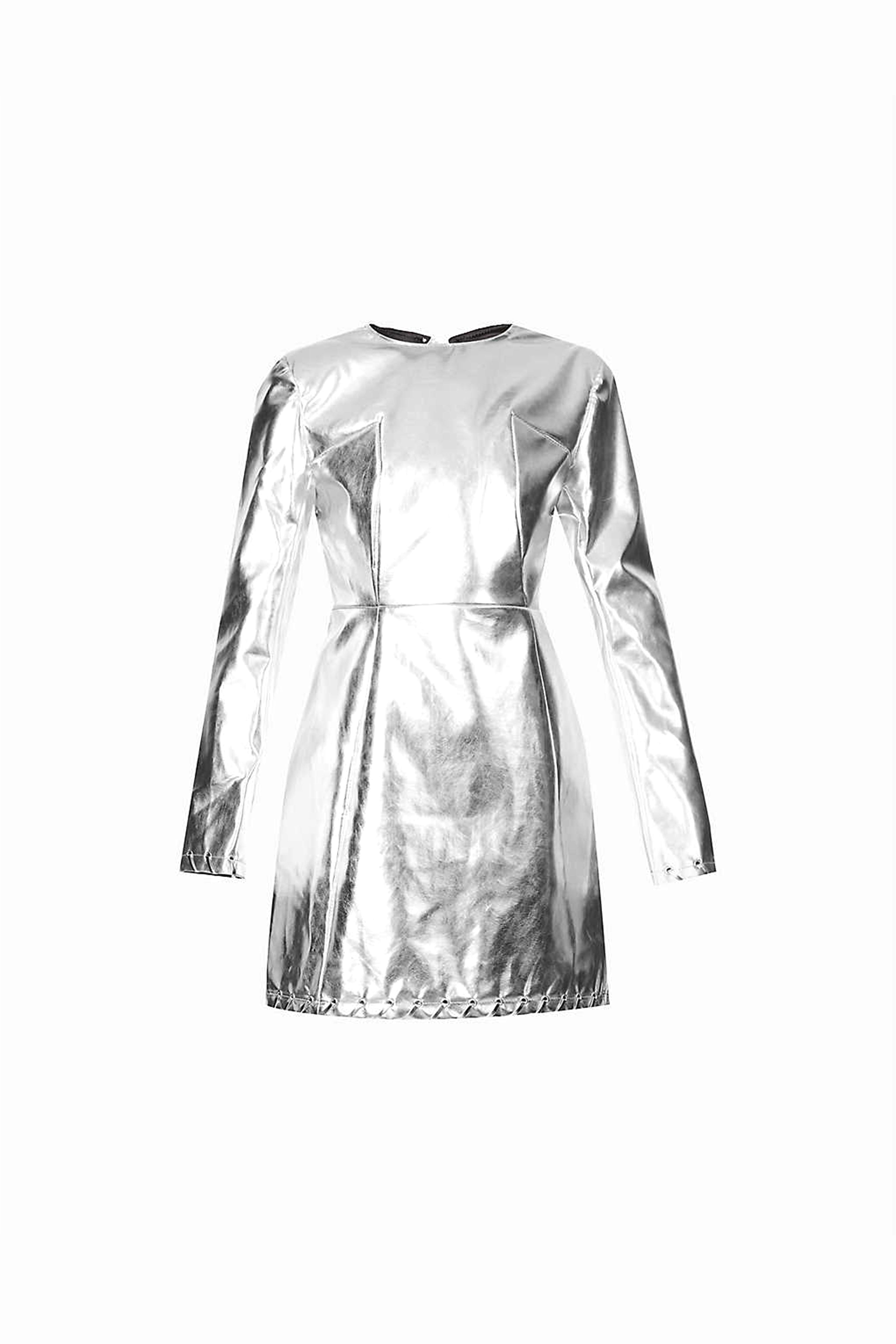 Amy Lynn Women's Sicily Silver Vegan Leather Mini Dress In Metallic