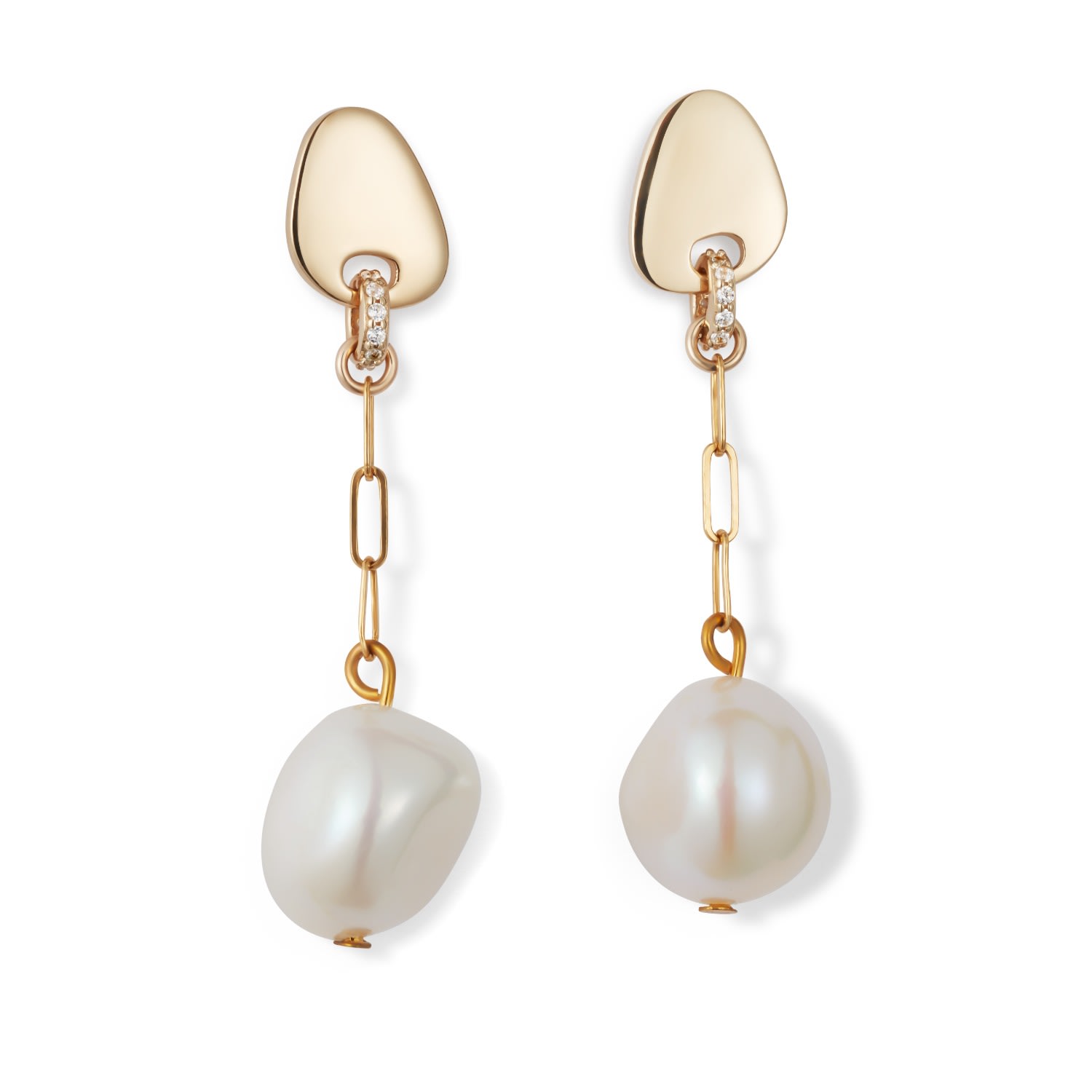 Toolally Women's White / Gold Pearl Drop Earrings - Gold Vermeil In Gold