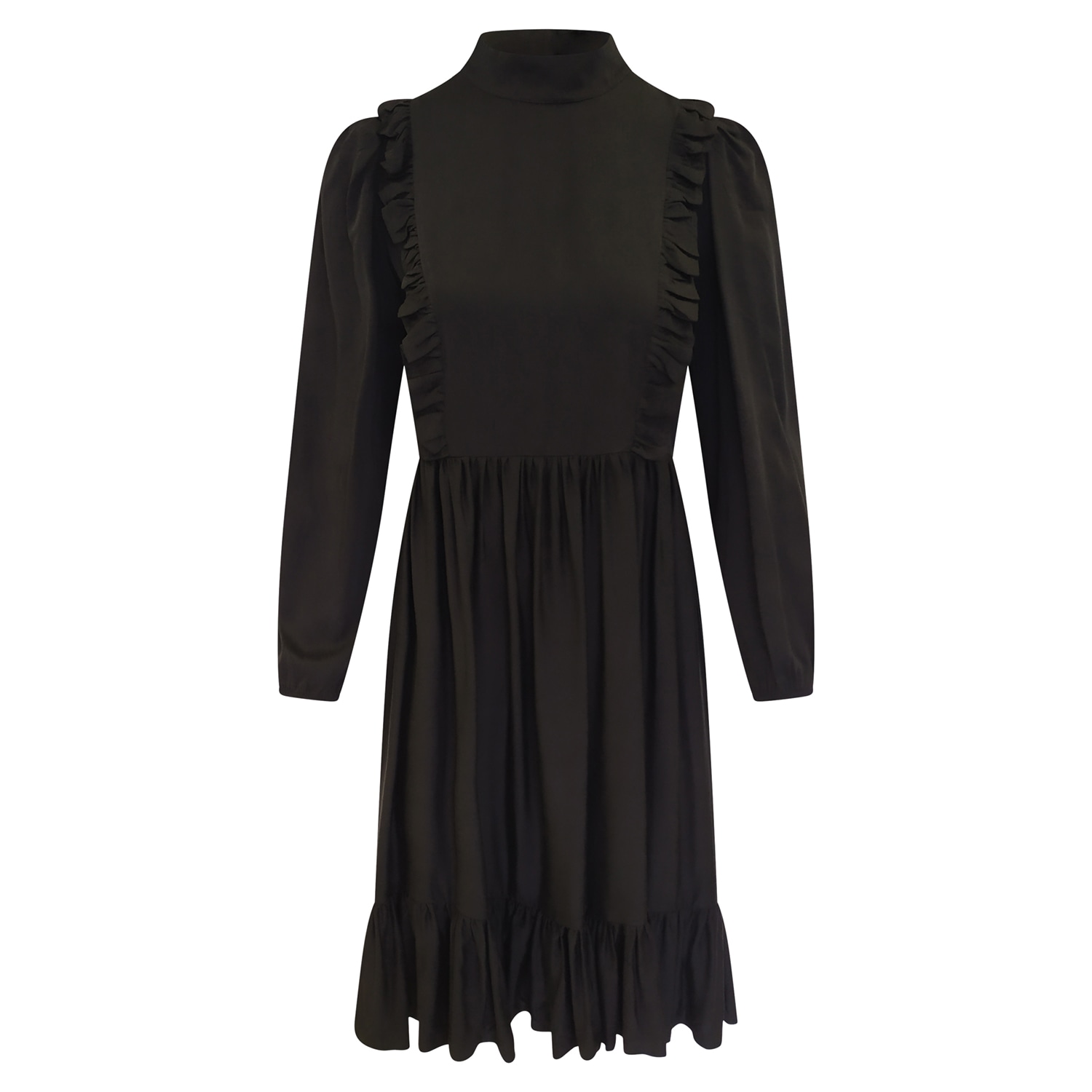 Haris Cotton Women's Midi Dress With Ruffles - Black In Black