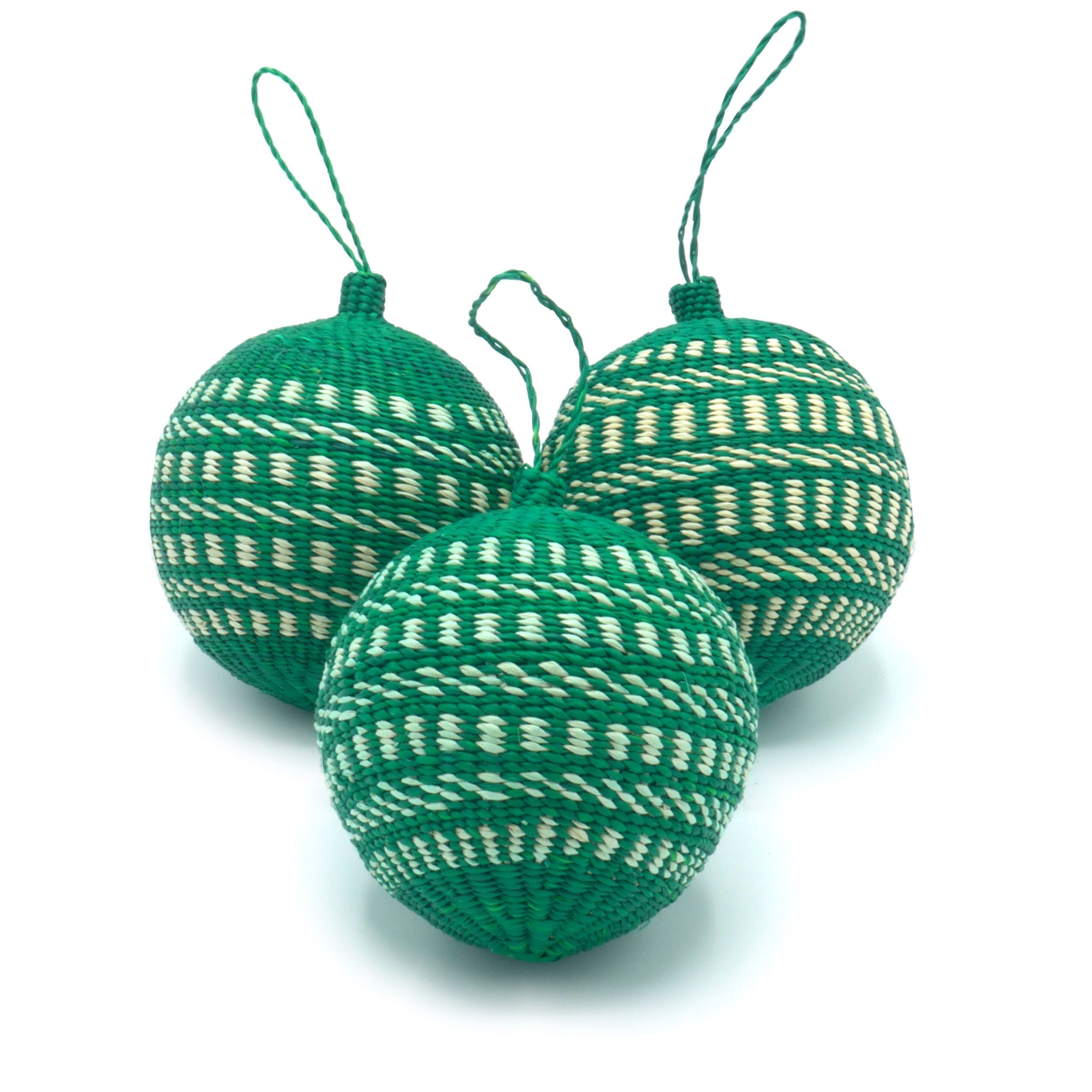 Green / White Green & White Christmas Tree Baubles Pack Of 3 - 8Cm Washein