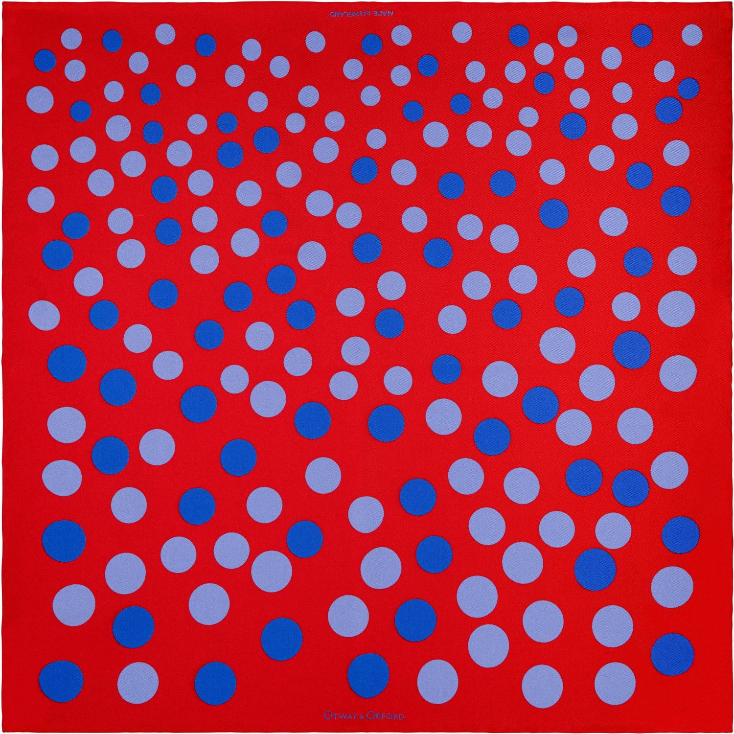 Men’s Blue / Red ’Planetarium’ Polka Dot Silk Pocket Square In Red With Blue. Full-Size. Otway & Orford