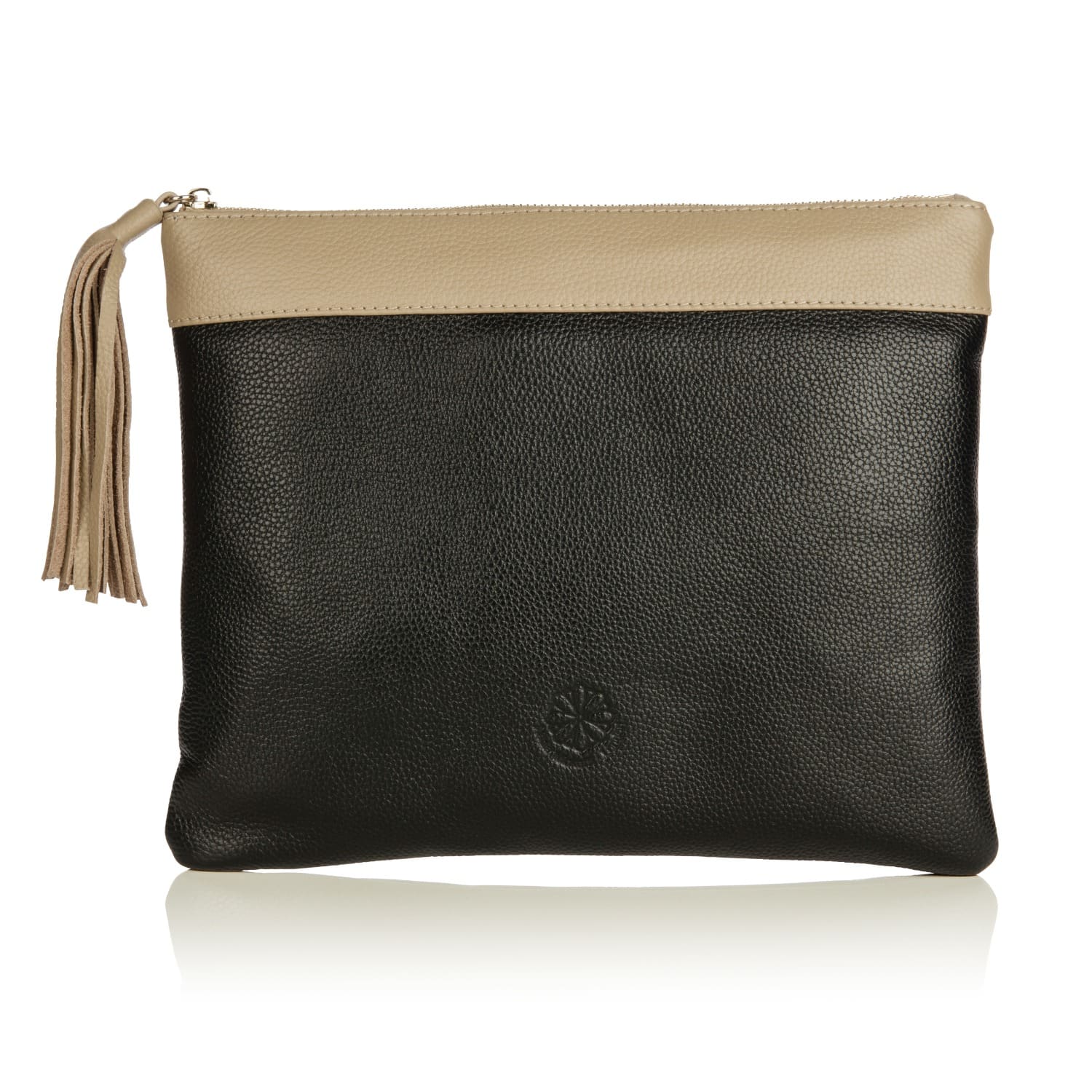 black and cream clutch bag