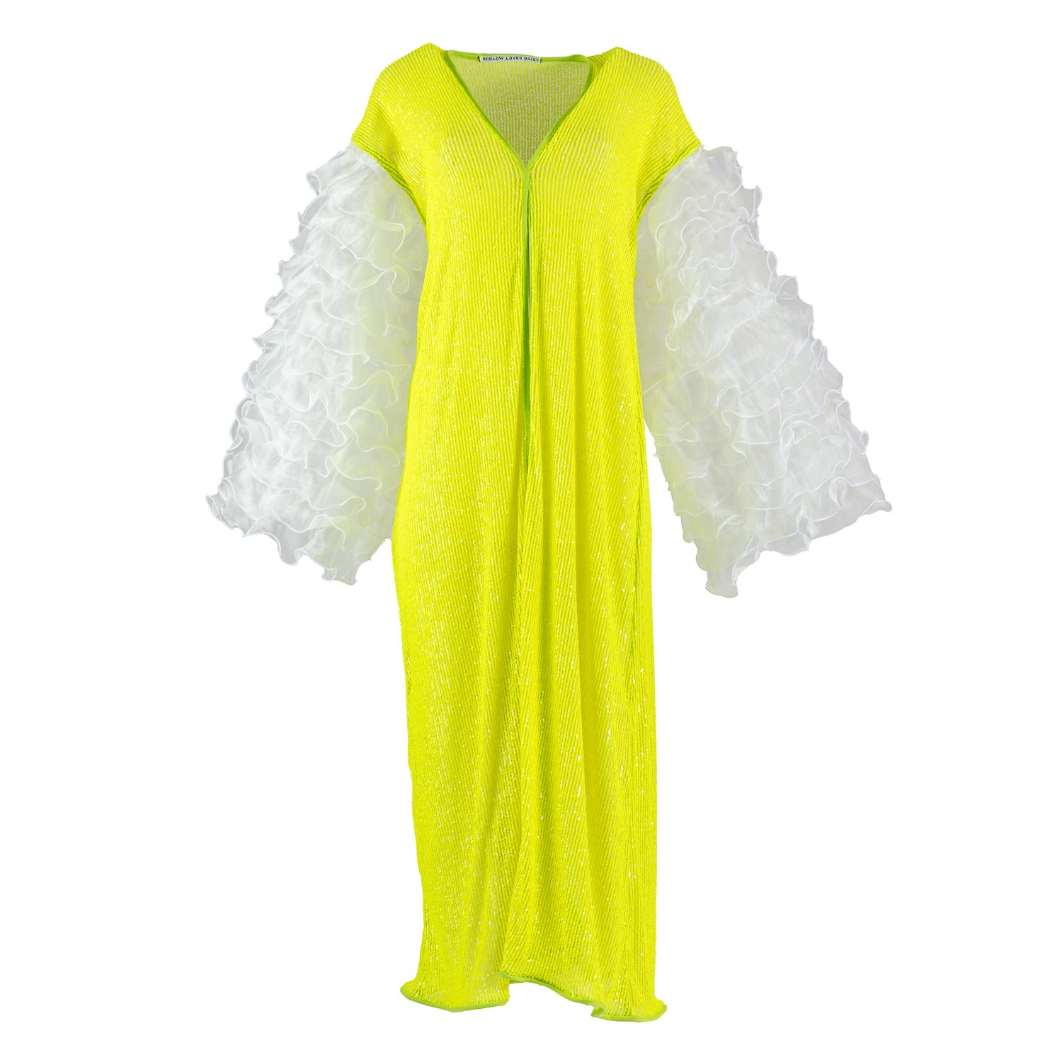 Women’s Green / White Song - Lime Green Sequin Robe With White Chiffon Frilly Sleeves One Size Harlow Loves Daisy