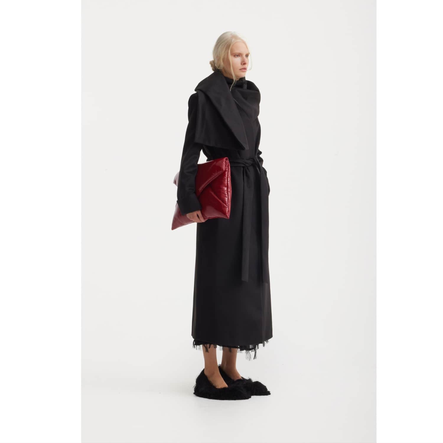 Long Wrap Coat With Drape Collar Black | Julia Allert | Wolf & Badger