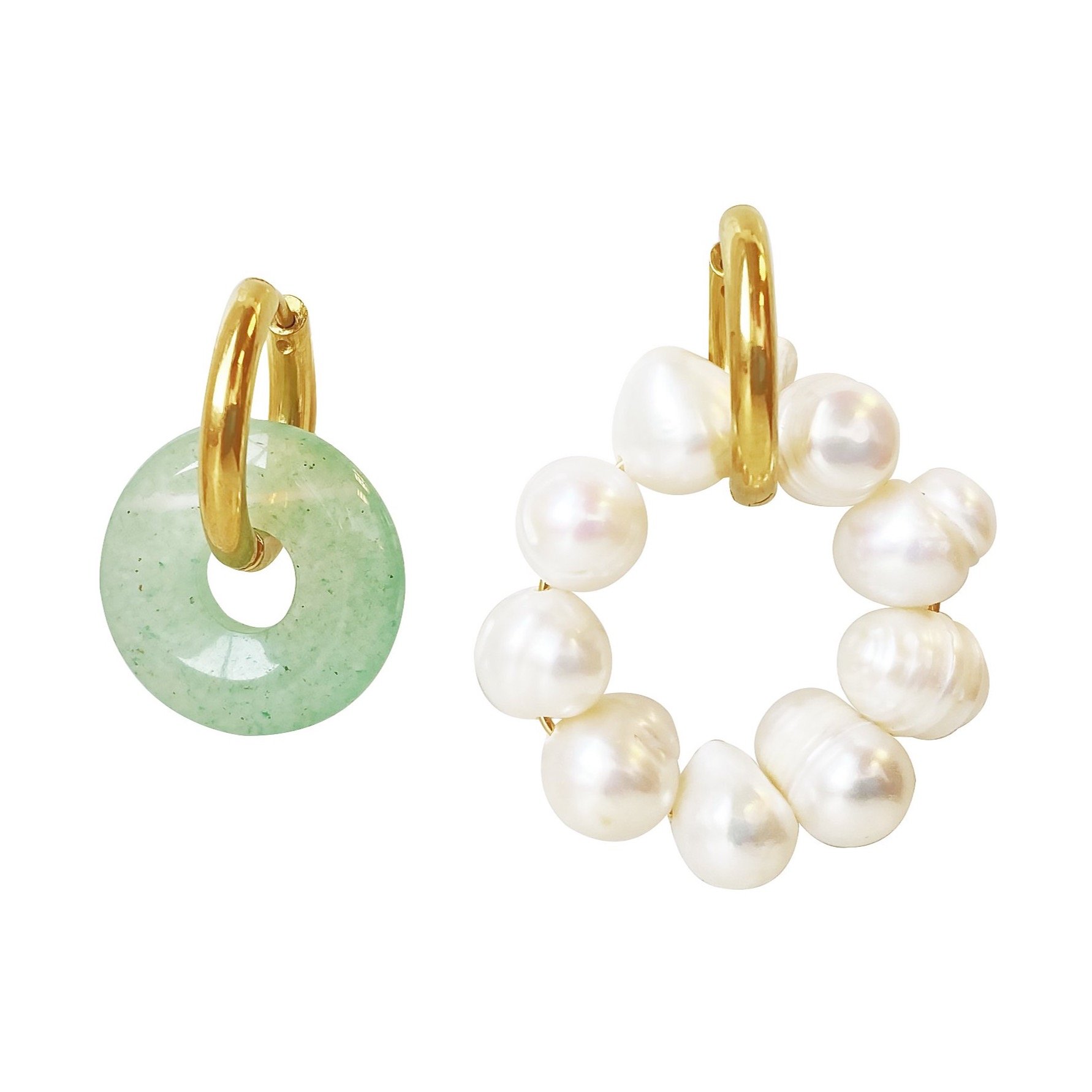 Women’s White / Gold / Green Pearl Aventurine Hoop Earrings Pia Smilla Brav