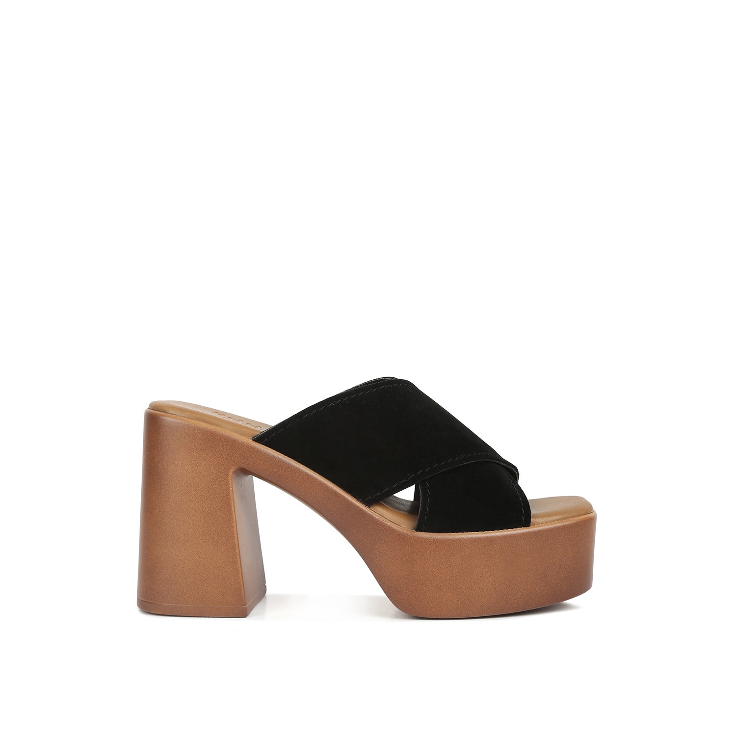 Rag & Co Matrix Criss Cross Strap Block Heel Sandals In Black In Black