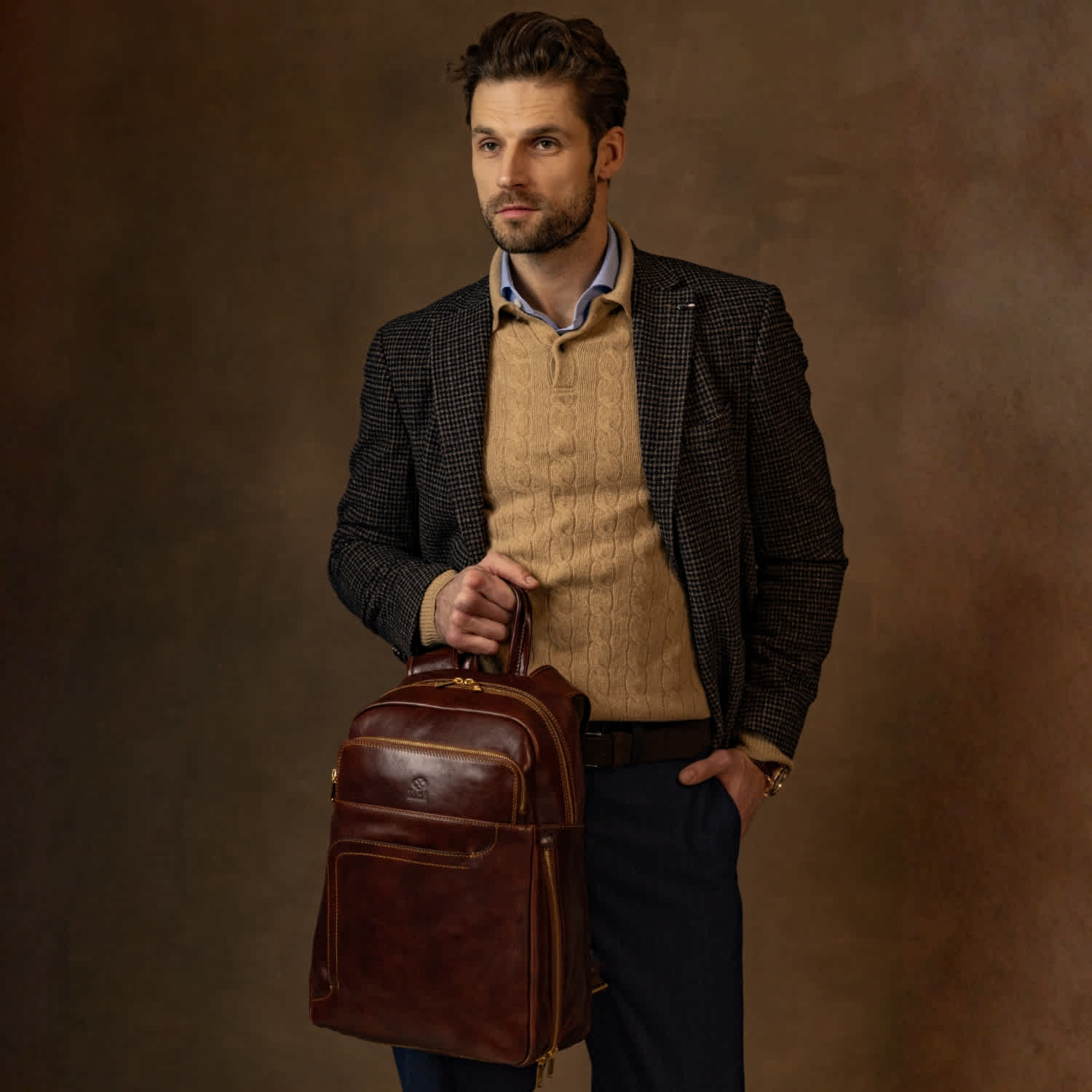 Large Leather Backpack - L. A. Confidential - Brown | Time
