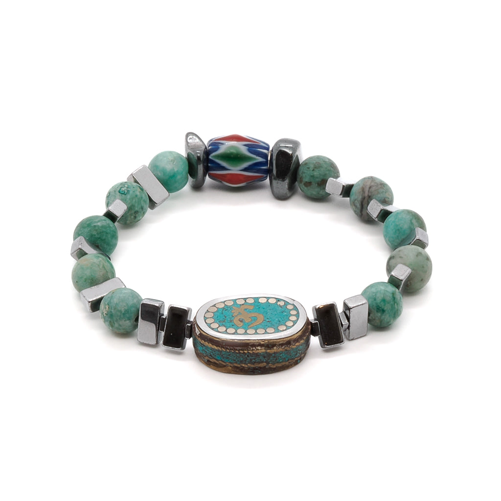 Women’s Green / Blue / Silver Tibetan Om Symbol Mystic Beaded Bracelet - Silver Ebru Jewelry