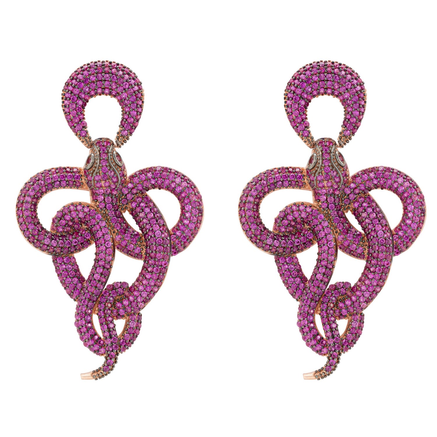 Women’s Pink / Purple / Rose Gold Viper Snake Drop Earrings Rosegold Ruby Latelita