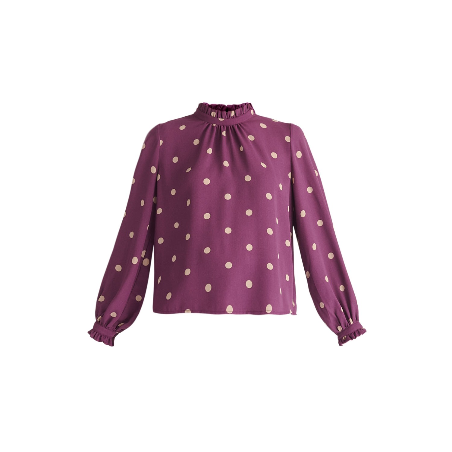 Women’s Pink / Purple Pleated Collar Polka Dot Blouse In Pink And Cream Medium Paisie