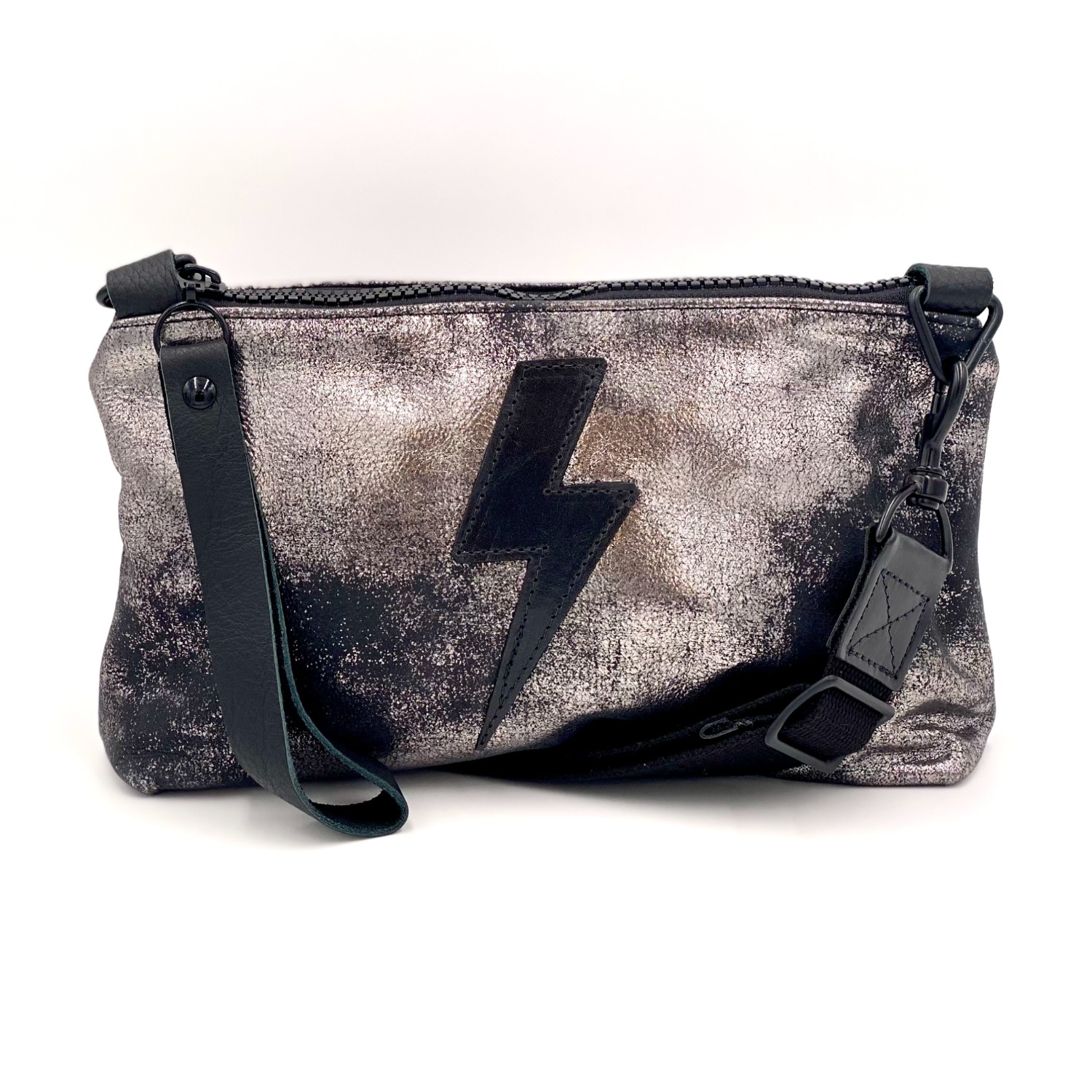Nancy Crossbody Bag In Distressed Metallic Black | Lynn