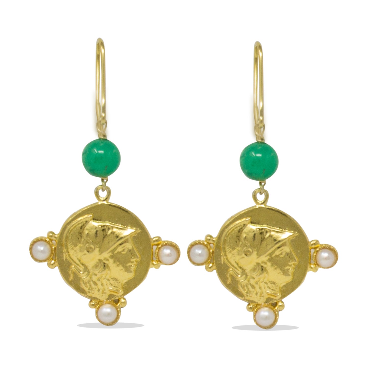 Women’s Gold Athena Pearl & Chrysoprase Earrings Vintouch Italy