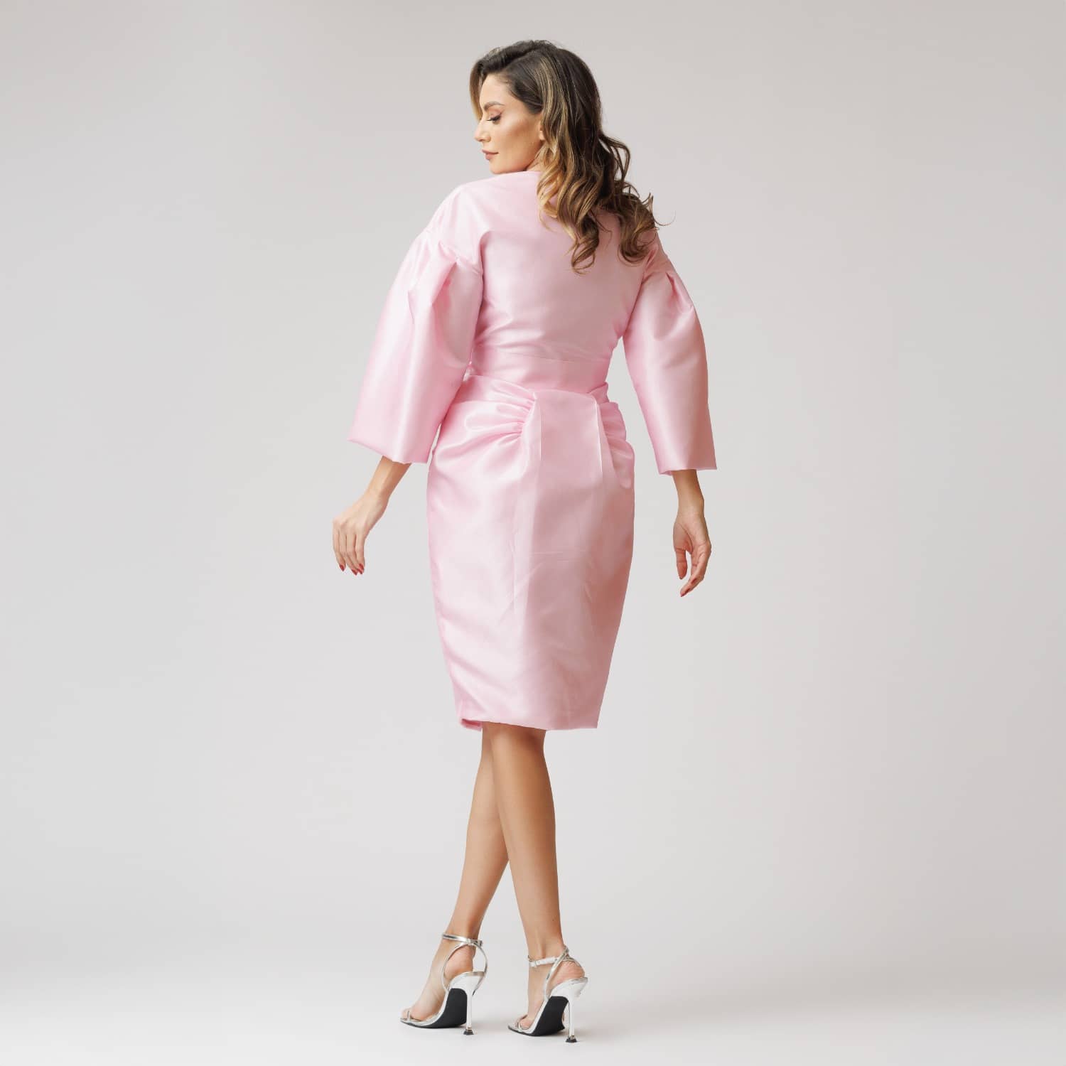 Pale Pink Taffeta Dress With Puff Sleeves And Pleats | concept A trois |  Wolf & Badger