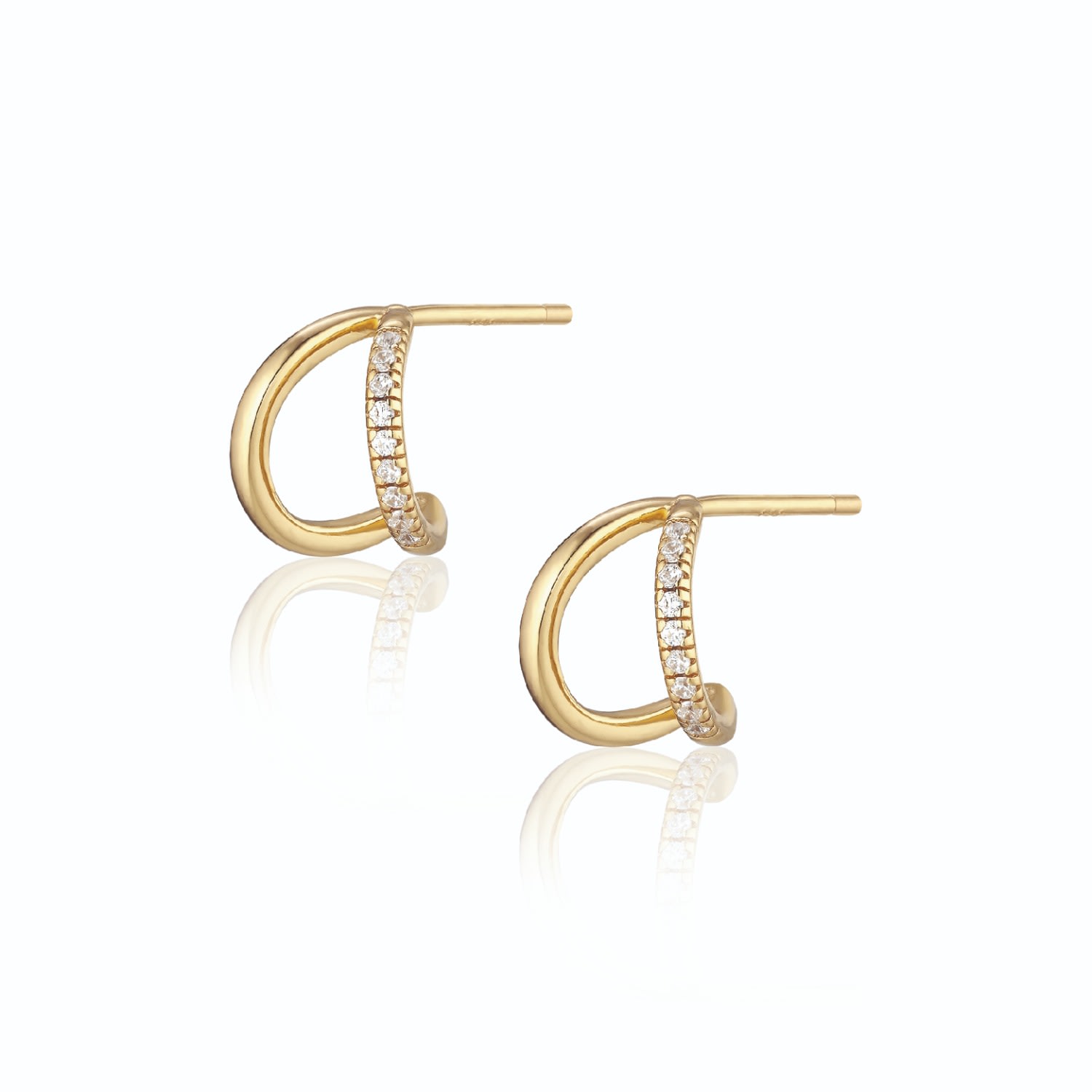 Alura Copenhagen Jewellery Women's Gold Grace Double Earstuds With Sparkling Faceted Zirconia In Gold