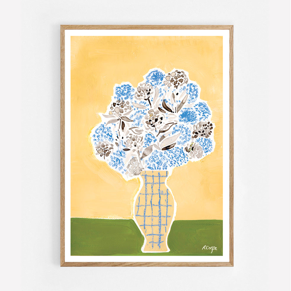 Rosanna Corfe Green / Blue / Yellow A3 - Hydrangea Vase Print