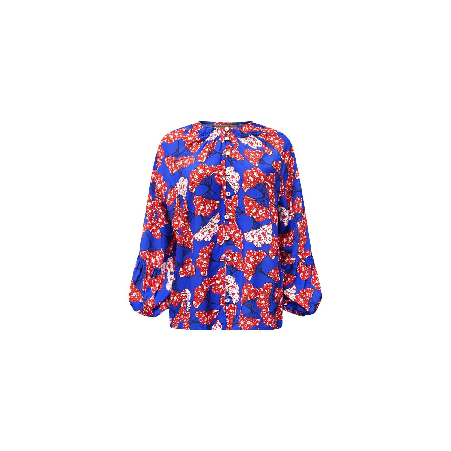 Oliveankara Women's Blue / White / Red Lulu Ruffle Neck Top - Blue Red Rolls Royce Print - Ilc Oa Og In Blue/white/red