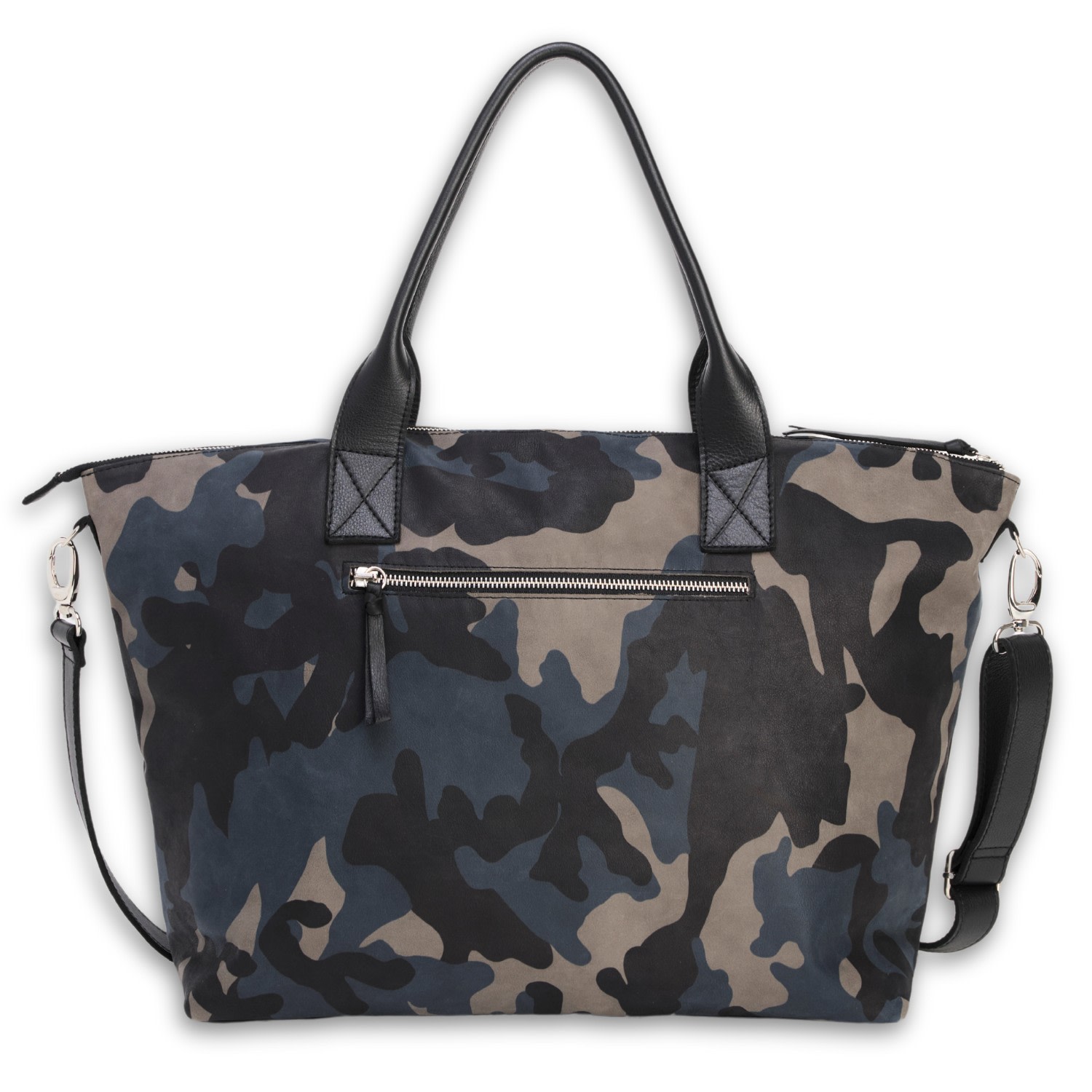 Juan-jo Women's Black / Blue / Grey Camouflage Large Leather Bag- Unisex Weekender Bag