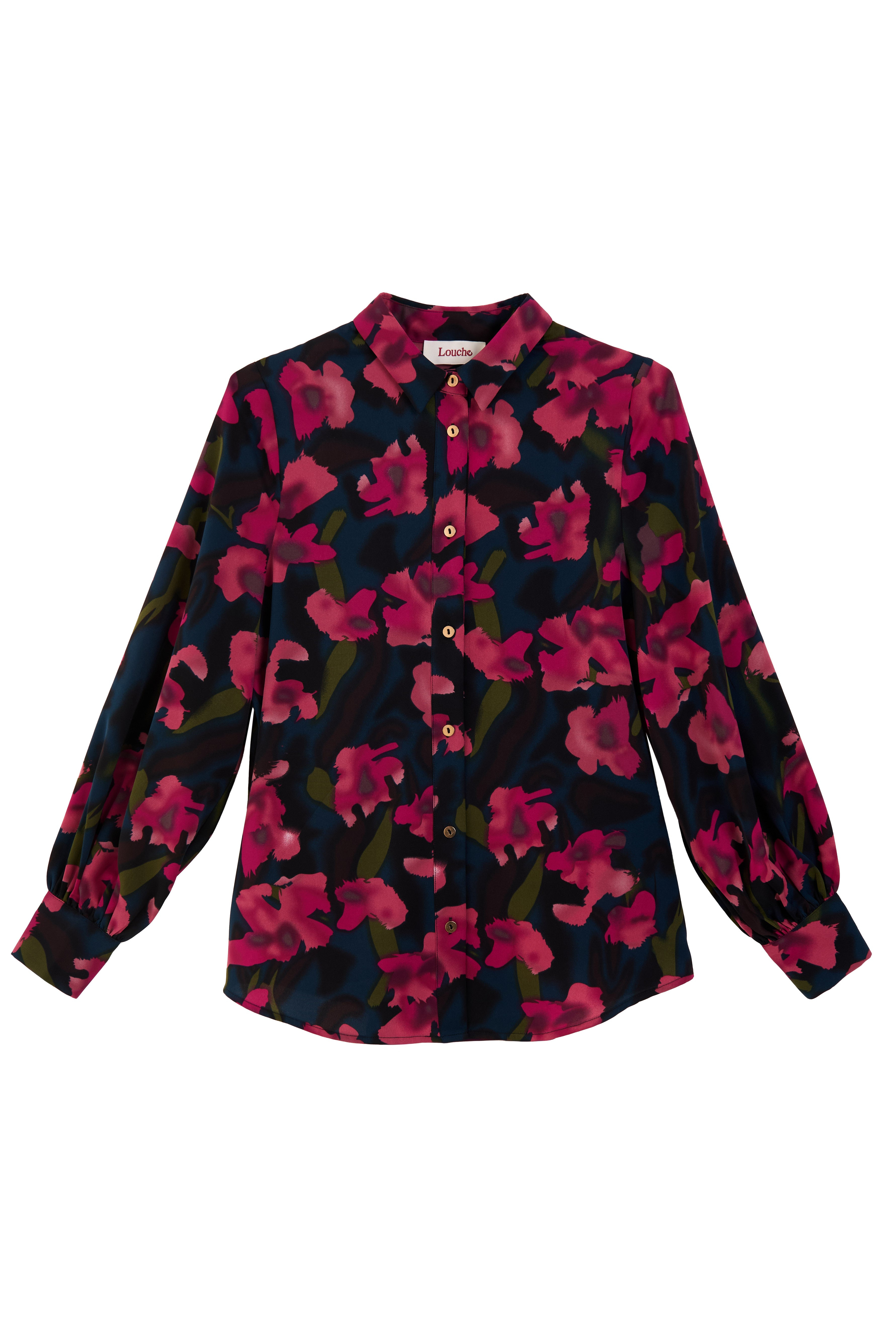 Louche Women's Black / Pink / Purple Byron Watermark Floral Print Shirt In Black/pink/purple