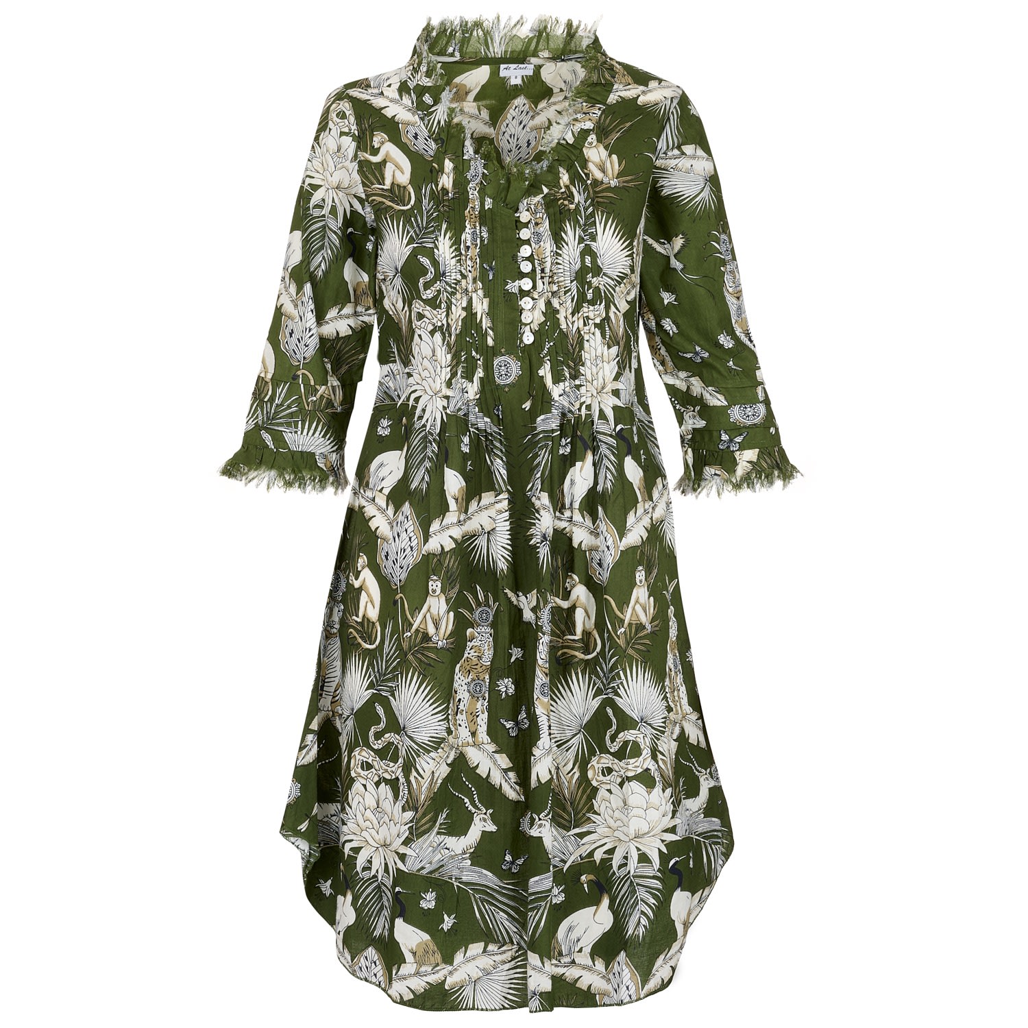 At Last... Women's Annabel Cotton Tunic In Olive Green Tropical In Green