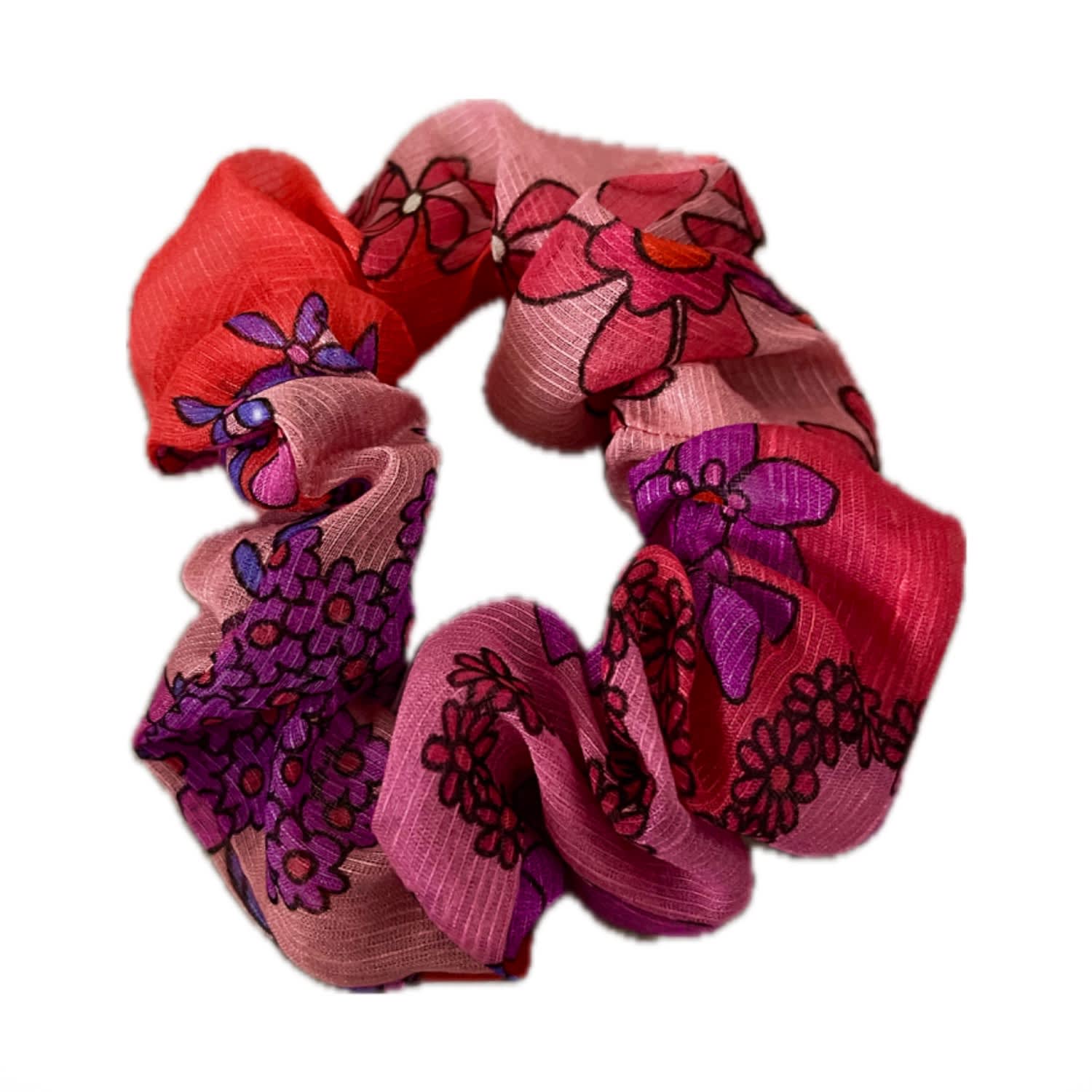 Women's Silk Linen Scrunchie Pink Bloom | One Size | Introvertie Vienna