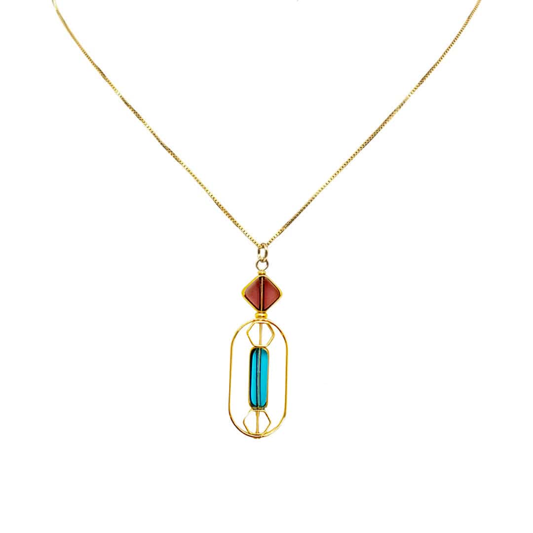 Women’s Red / Blue Translucent Burgundy And Light Blue Art Deco Necklace Aracheli Studio