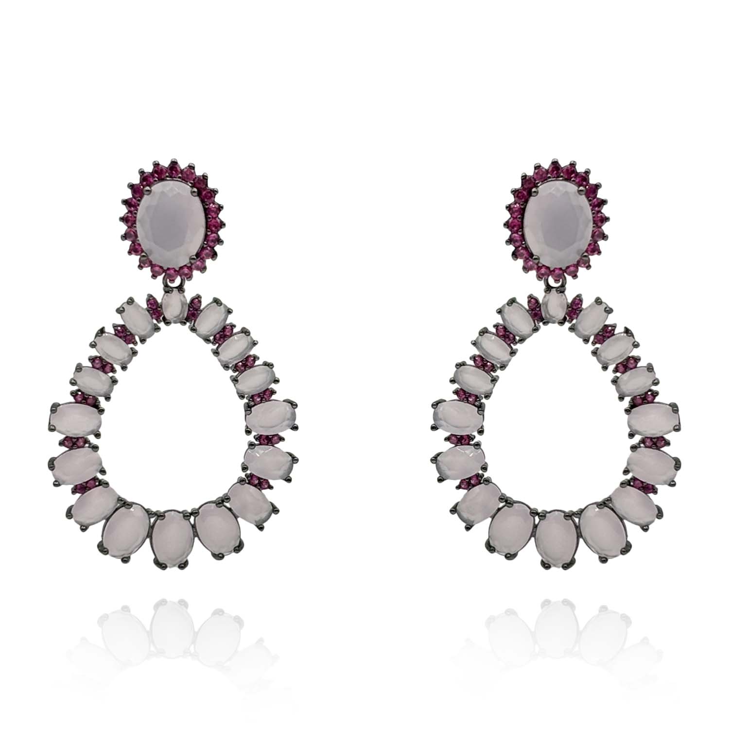 Michael Nash Jewelry Women's Light Rose And Pink Ruby Drop Set In Black Rhodium In Pink